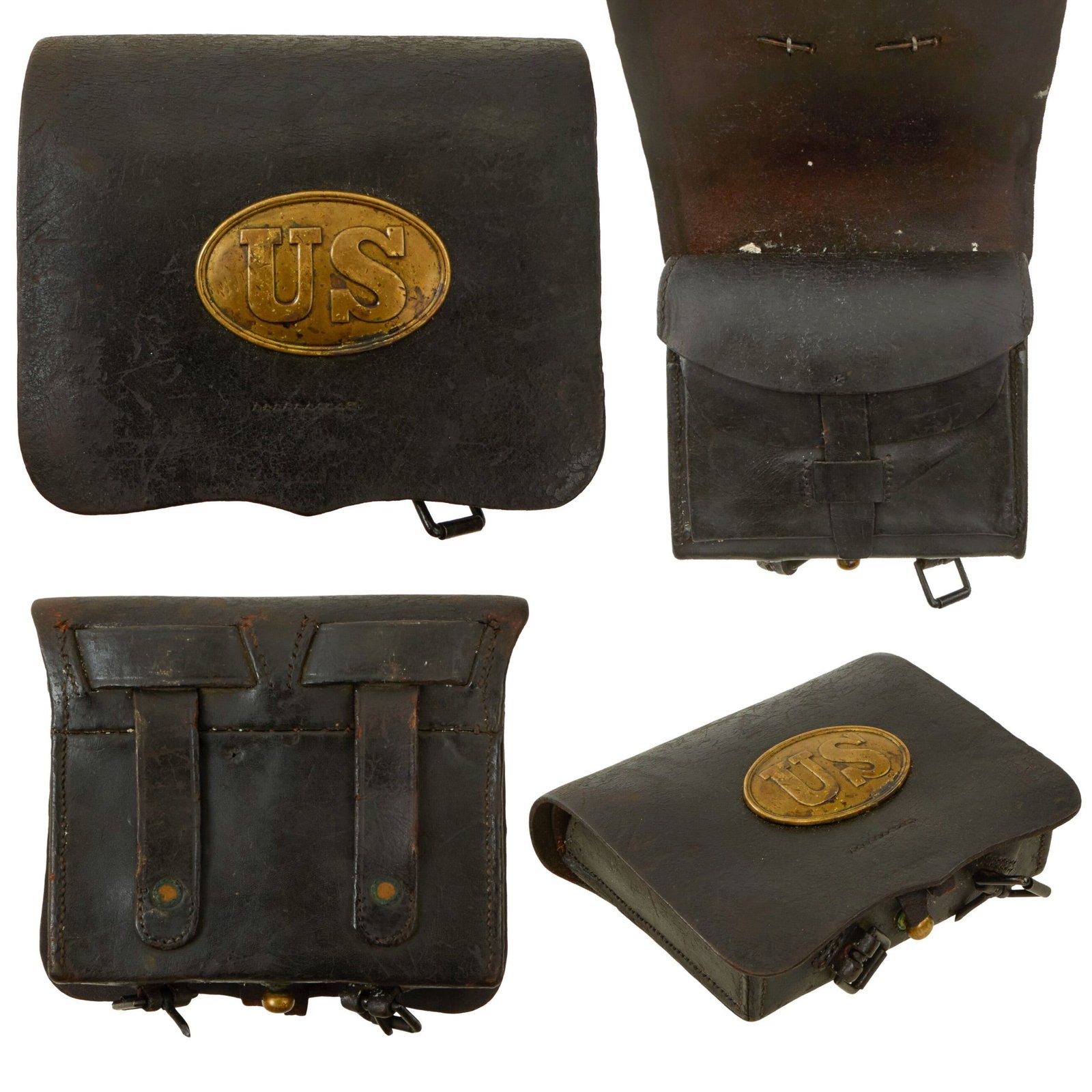 Buy Original U.S. Civil War M1855/61 .58 Caliber Cartridge Box with Original Tins & US Box Plate - Maker-Marked | Original Firearms Antique For Sale