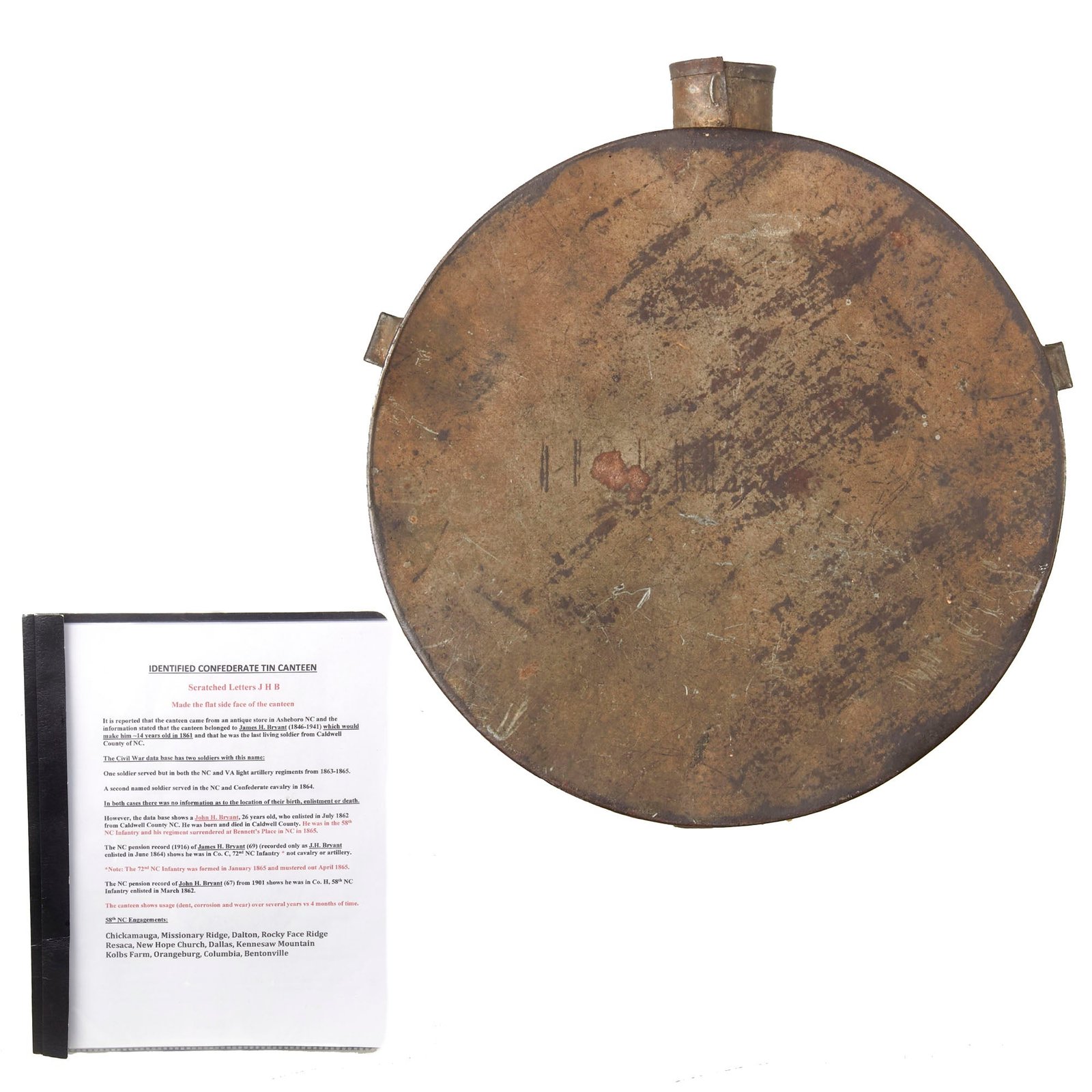 Buy Original U.S. Civil War Confederate Richmond Depot Tin Drum Canteen with Packet of Research | Original Firearms Antique For Sale