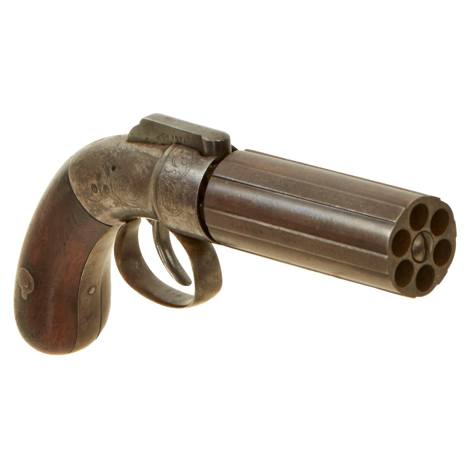 Buy Original U.S. Sprague & Marston .34cal Double Action Percussion Pepperbox Revolver Circa 1851 - Matching Serial 46 | Original Firearms Antique For Sale