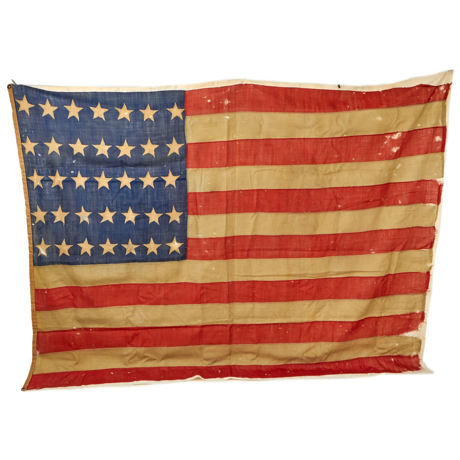 Buy Original U.S. Civil War Incredibly Rare 35-Star Flag 1863-1865 with Hand-Stitched Stars - Linen-Mounted for Museum Display - 68 x 88” | Original Firearms Antique For Sale