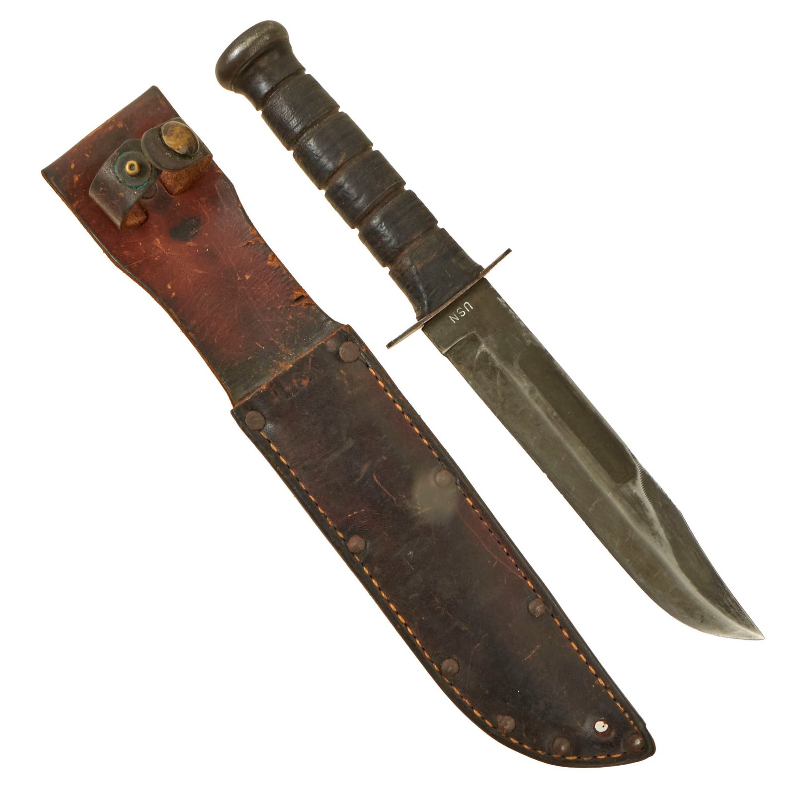 Buy Original WWII U.S. Navy Mark 2 Blade Marked KA-BAR Fighting Knife by Union Cutlery with Leather Scabbard | Original Firearms Antique For Sale