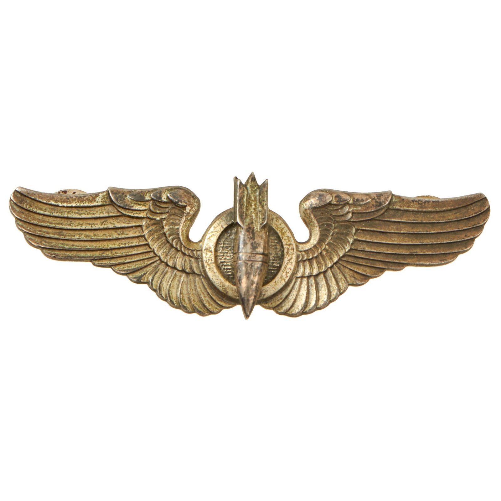 Buy Original U.S. WWII US Army Air Forces Sterling Bombardier Wing Badge with Period Patent-Marked Butterfly Pins by Norsid | Original Firearms Antique For Sale