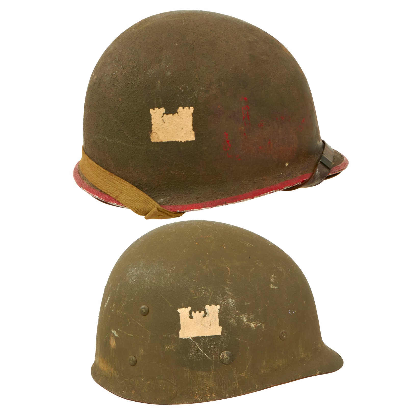 Buy Original U.S. WWII Named Engineer Painted M1 Schlueter Fixed Bale Front Seam Helmet with Matched Firestone Liner - Lieutenant Painter - Excellent | Original Firearms Antique For Sale