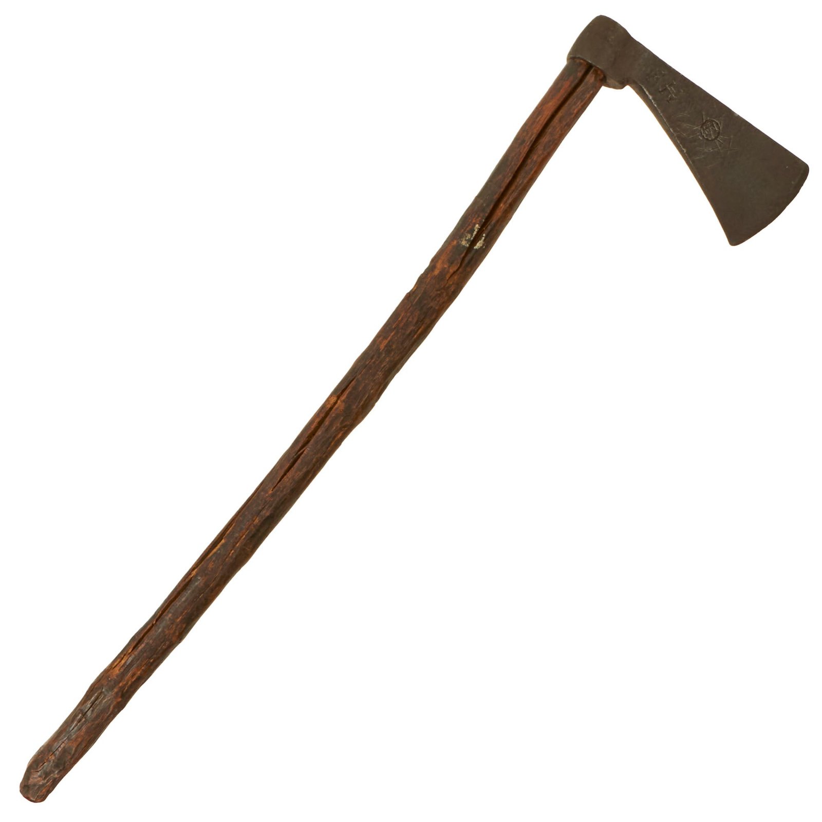 Buy Original U.S. / British Early Revolutionary War era Colonial Blacksmith Hand Forged Large Trade Tomahawk Style Axe With Original Handle & Maker Marking - F.H. | Original Firearms Antique For Sale