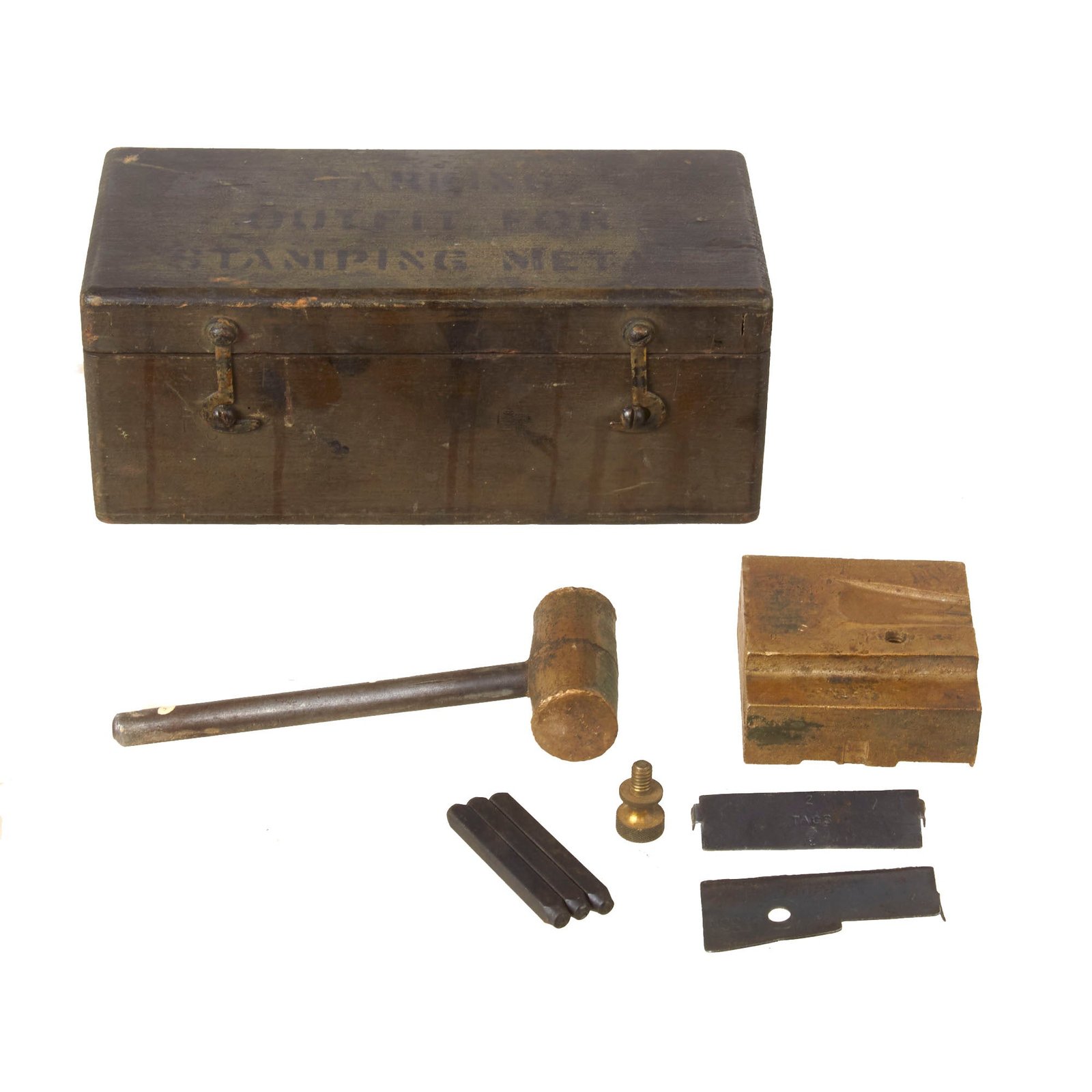 Buy Original U.S. WWI 29th Division Unit-Marked “Marking Outfit For Stamping Metal” M1910 Dog Tag Stamping Kit - HQ Det., 3rd Battalion, 113th Infantry Regiment | Original Firearms Antique For Sale