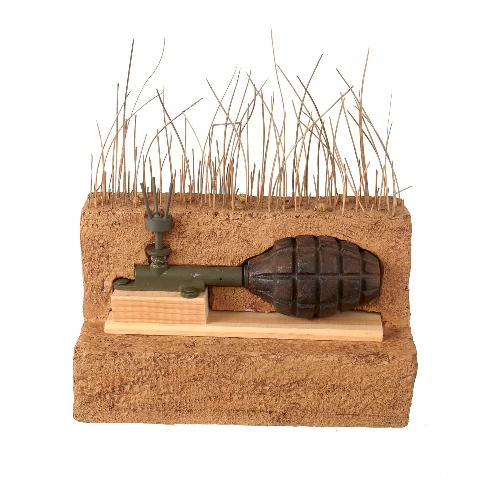 Buy Original U.S. WWII Mk. II Grenade Booby Trap with M1 Booby Trap Pressure Firing Device Fuse by Rare Maker Littletown Foundry- INERT Earth Cutaway EOD Visual Training Aid | Original Firearms Antique For Sale
