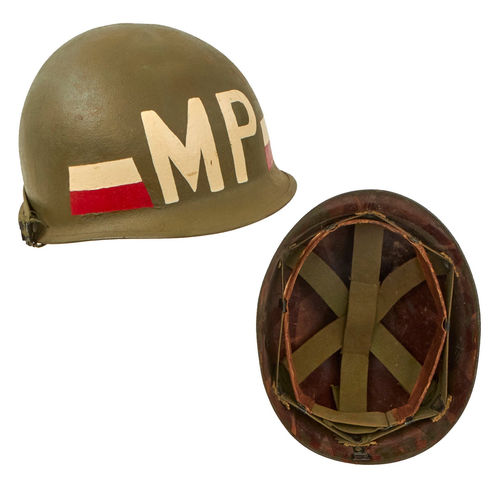 Buy Original U.S. Vietnam War 759th Military Police Battalion Ingersoll M1 Helmet with Matching Painted Liner | Original Firearms Antique For Sale