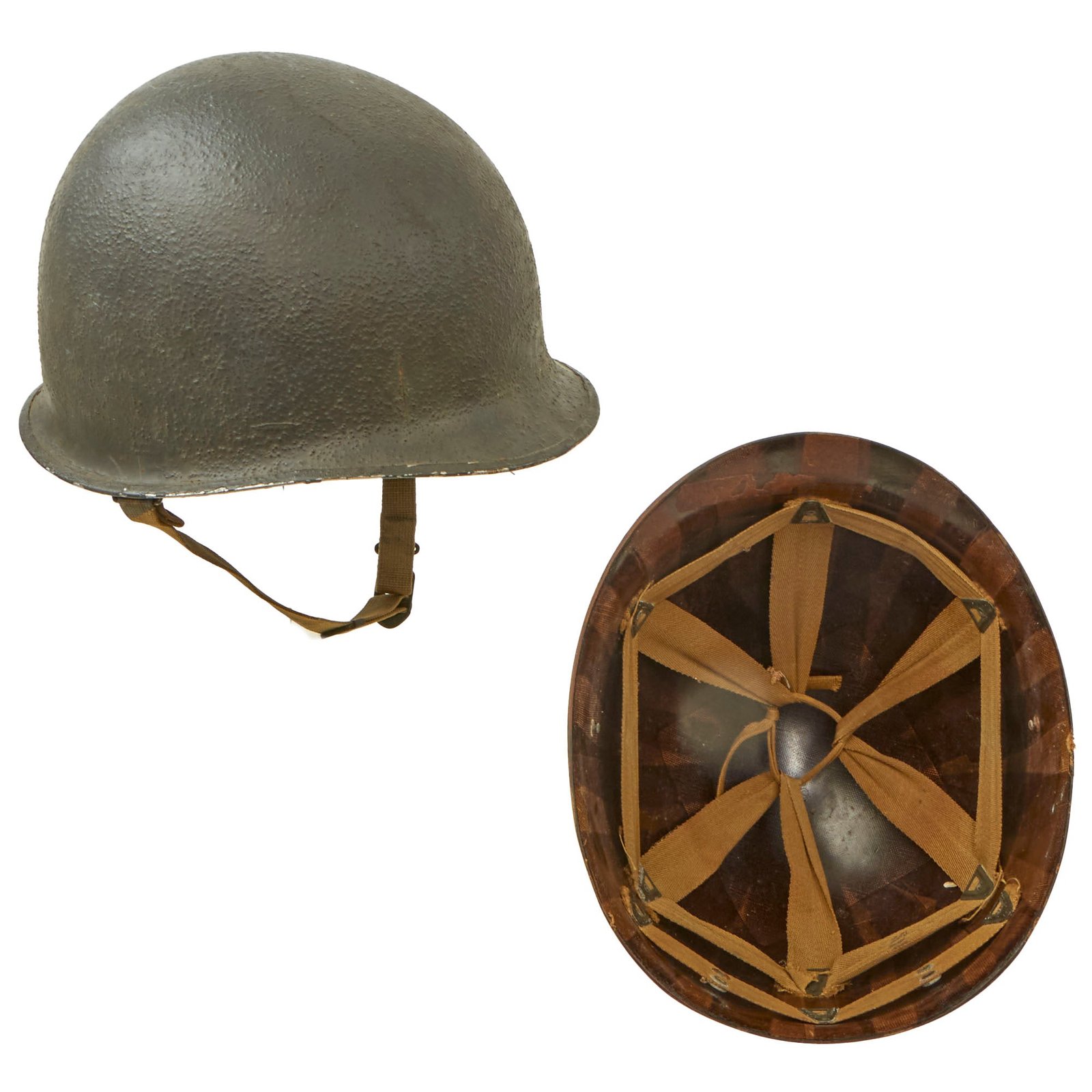 Buy Original WWII U.S. Navy Painted Front Seam Fixed Bale McCord M1 Helmet with Seaman Paper Company Liner | Original Firearms Antique For Sale