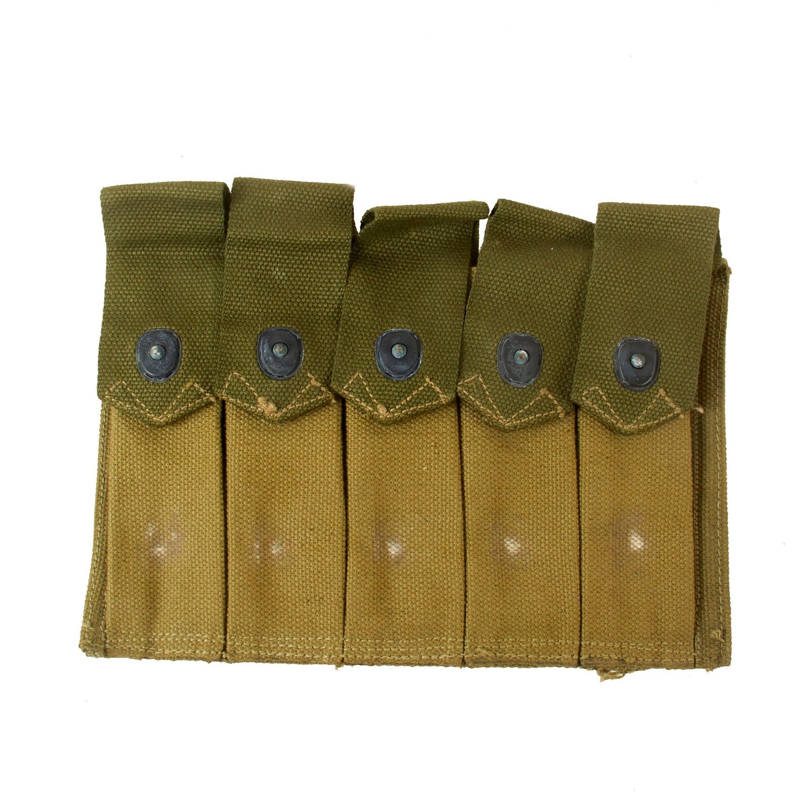 Buy Original U.S. WWII Thompson Submachine Gun Transitional Magazine Pouches with OD Green & Khaki Material | Original Firearms Antique For Sale