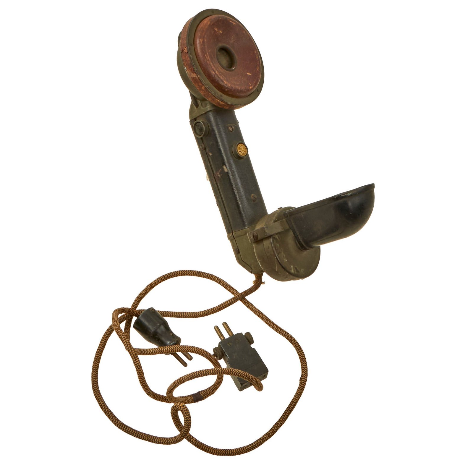 Buy Original German WWI Imperial German ArmeeFernsprecher Alter Art Model 1905 Trench Phone Receiver with Intact Wiring | Original Firearms Antique For Sale