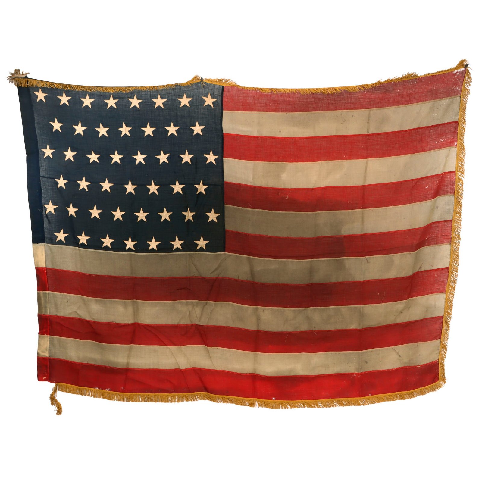 Original U.S. Spanish American War Large 45 Star Multi-Piece Wool National Flag with Fringe - 59 x 82”