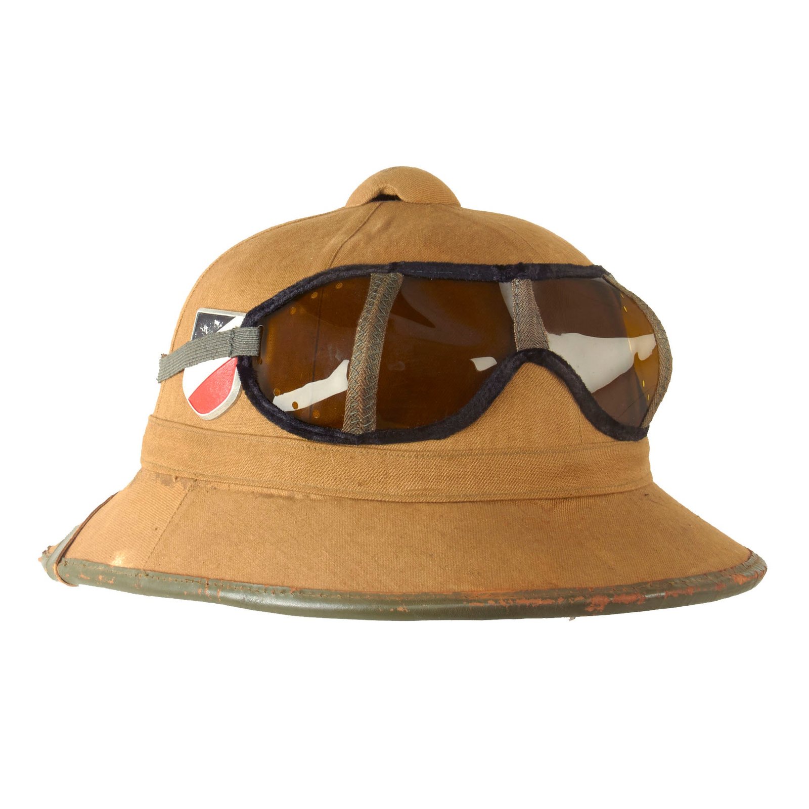 Buy Original German WWII 1942 First Model DAK Afrikakorps Sun Helmet by ITA with Army Badges and Eye Shields - Size 56 | Original Firearms Antique For Sale