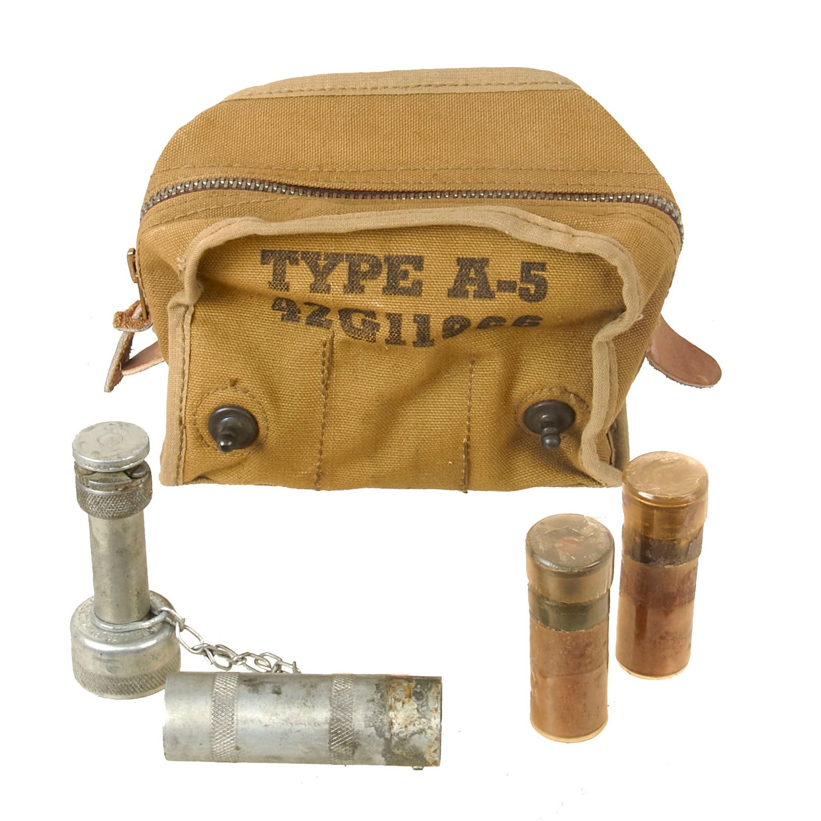 Buy Original U.S. WWII Navy Mk-4 Hand Projector Flare Launcher with Type A-5 Flare Pouch with Two Flares | Original Firearms Antique For Sale