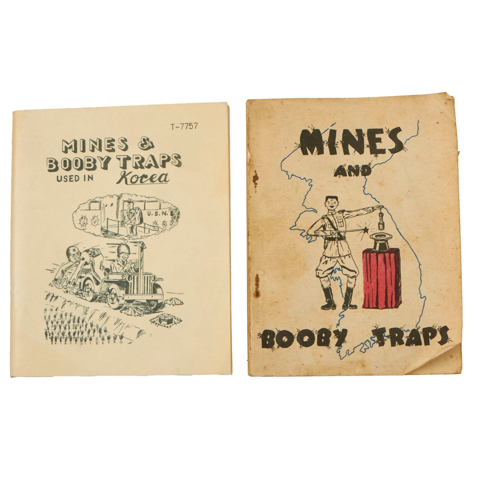 Buy Original U.S. Korean War Pair of Mines & Booby Traps Identification Books - Set of 2 - Dated 1951 | Original Firearms Antique For Sale