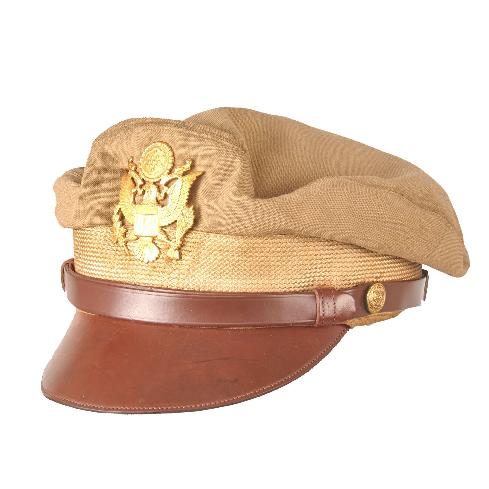 Buy Original U.S. WWII US Army Air Forces Officers Crusher Cap by Commander with Wrap-Around Chinstrap - Size 7⅛ | Original Firearms Antique For Sale