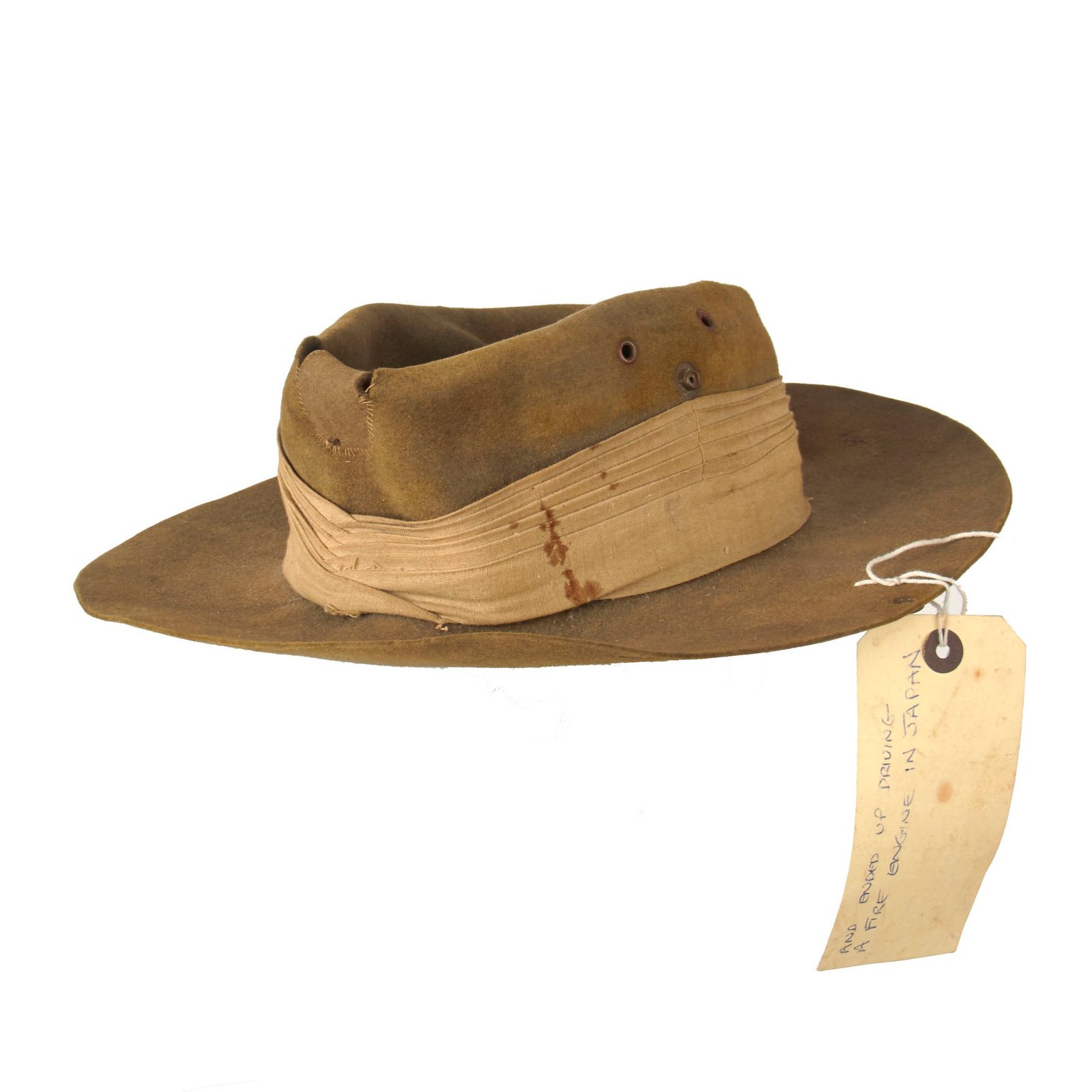 Buy Original WWII Australian Slouch Hat Worn by Prisoner of War on Burma Railway with Provenance Tag | Original Firearms Antique For Sale