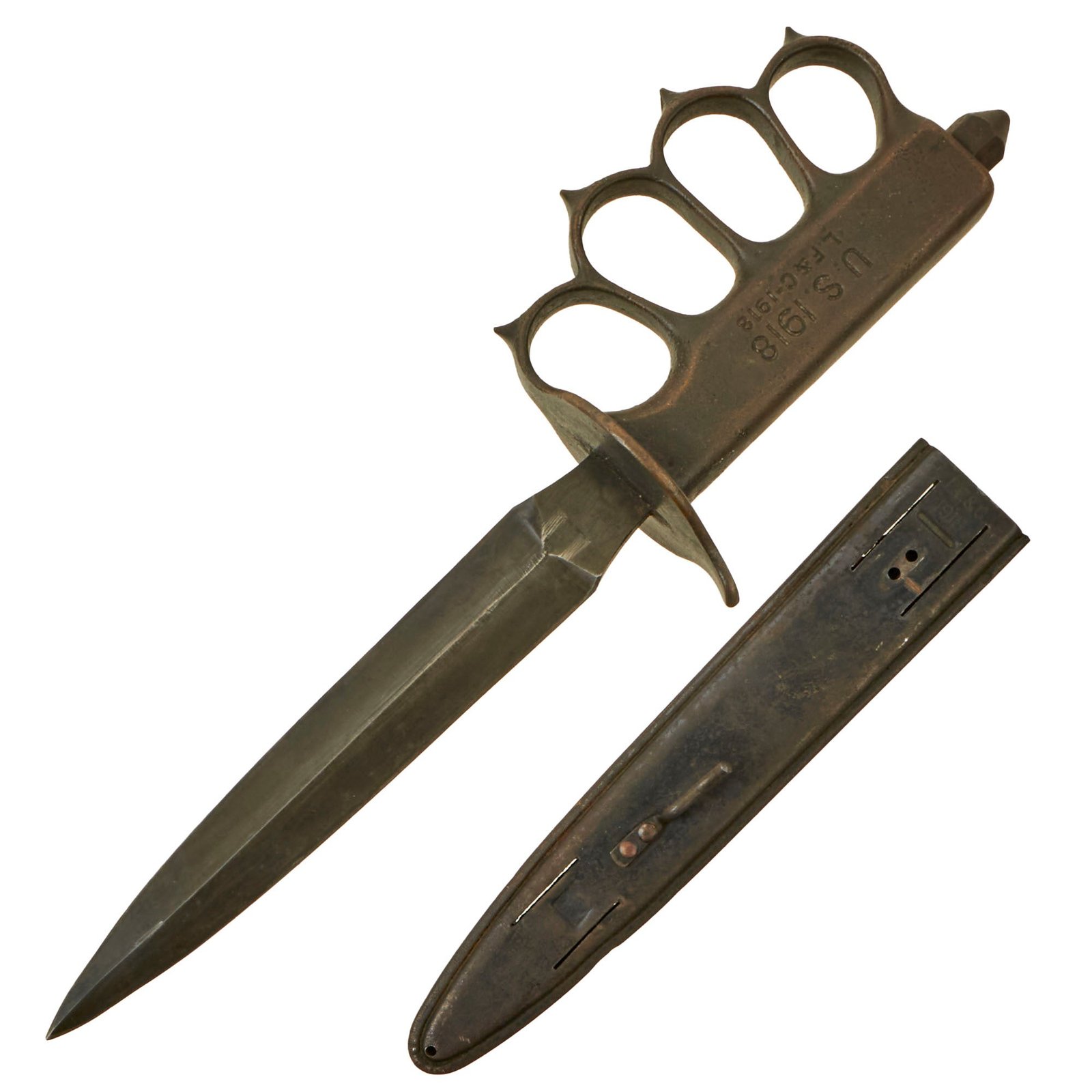 Buy Original U.S. WWI Model 1918 Mark I Trench Knife by L. F. & C. with Matching Steel Scabbard & Retained Original Blacking on Blade | Original Firearms Antique For Sale