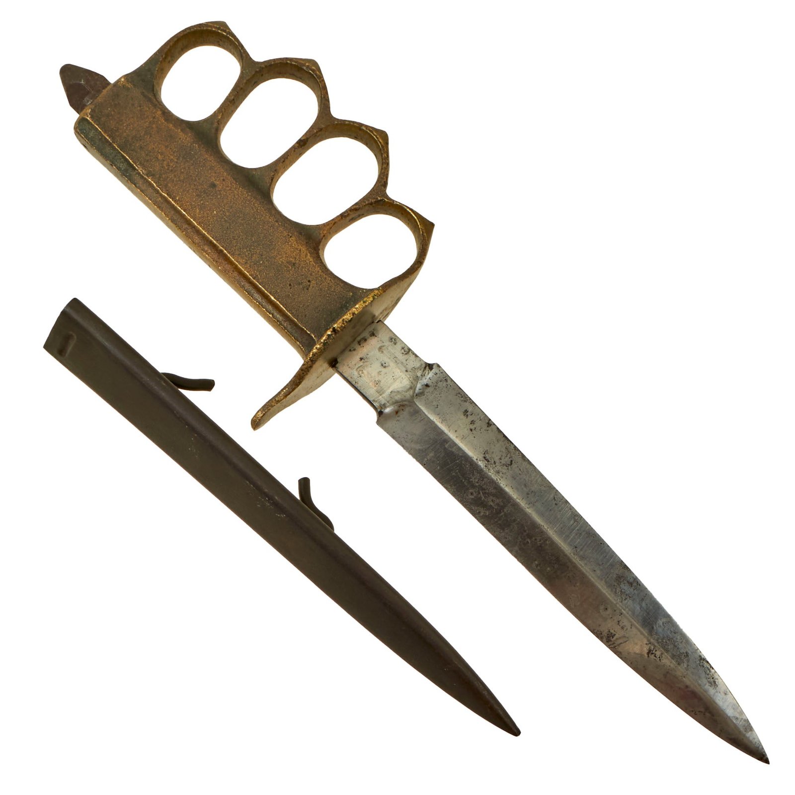 Buy Original U.S. WWI Model 1918 French Made Mark I Trench Knife by AU LION with Correct Steel Scabbard | Original Firearms Antique For Sale