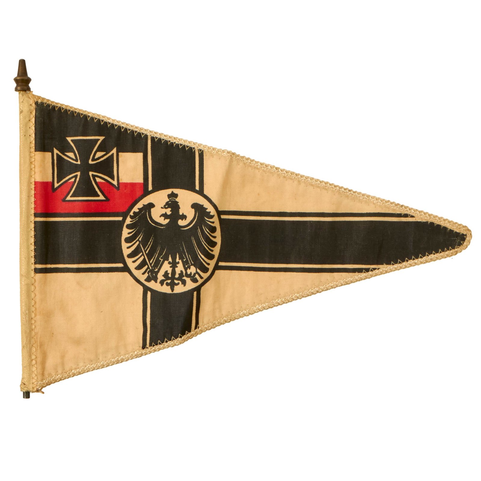 Buy Original Imperial German WWI Small Painted Reichskriegsflagge War Ensign Pennant with Pole - 6½ x 10” | Original Firearms Antique For Sale