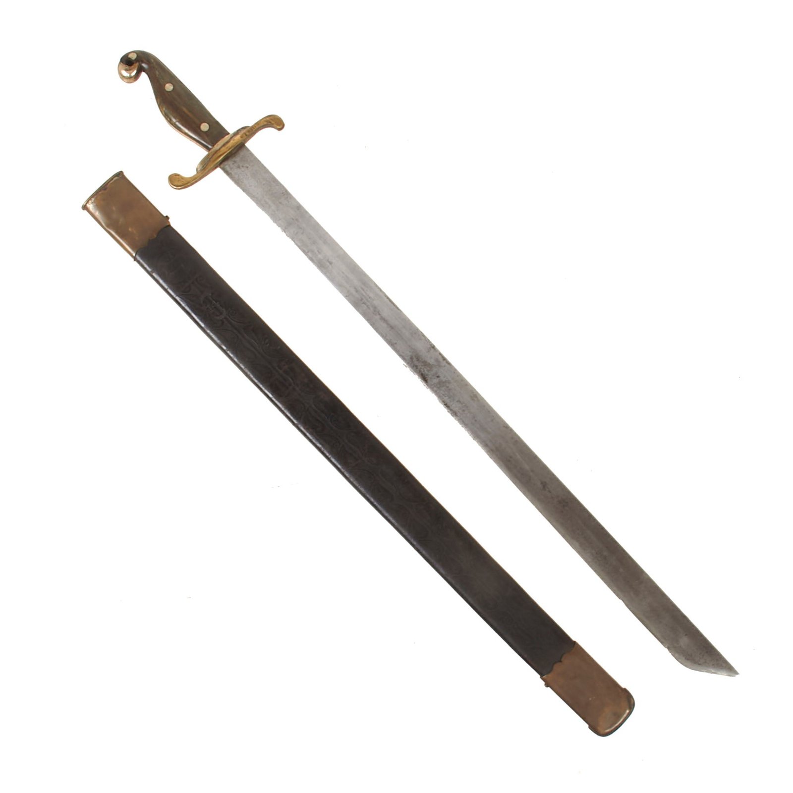 Buy Original Cuban Spanish-American War Officer’s Machete Sword by Luckhaus & Günther in Unit-Marked Scabbard - Dated 1887 | Original Firearms Antique For Sale