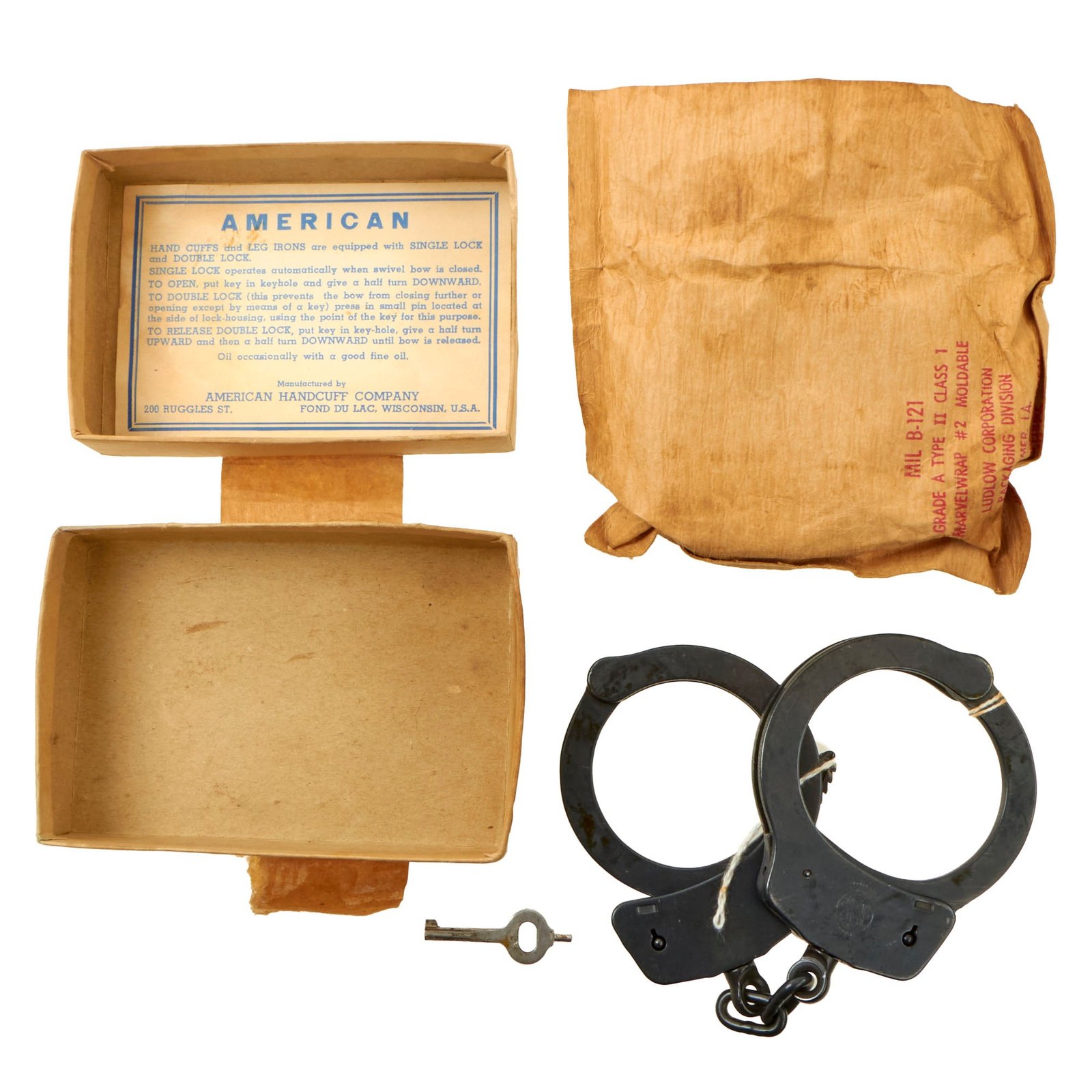 Buy Original U.S. Vietnam War Military Police Handcuffs by American Handcuff Company in Original Box - Dated 1972 | Original Firearms Antique For Sale