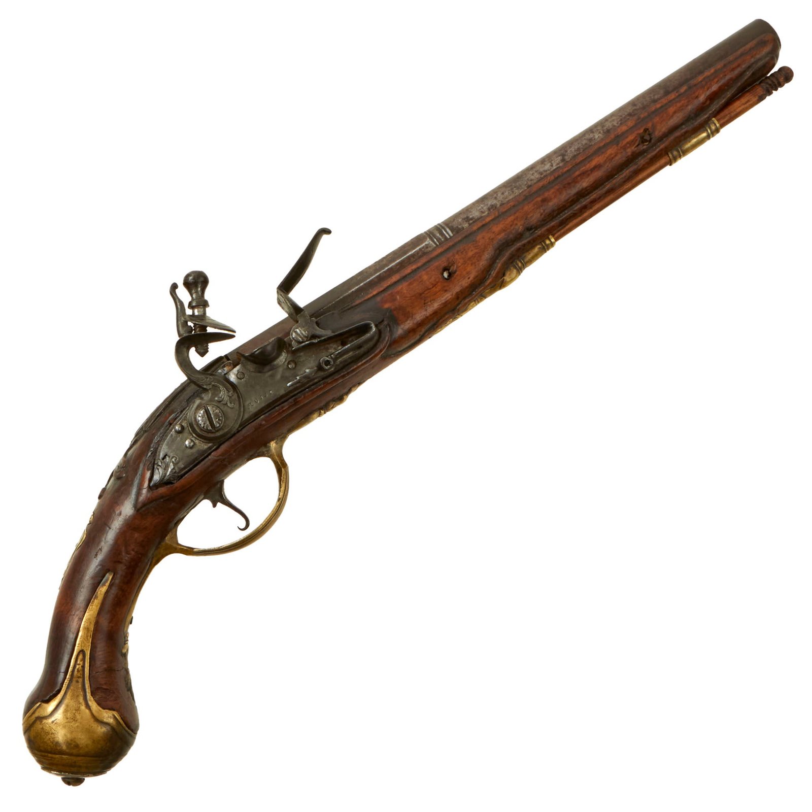 Buy Original 18th Century Italian Flintlock Pistol by Rossi of Brescia with Carved Stock - Circa 1750 | Original Firearms Antique For Sale