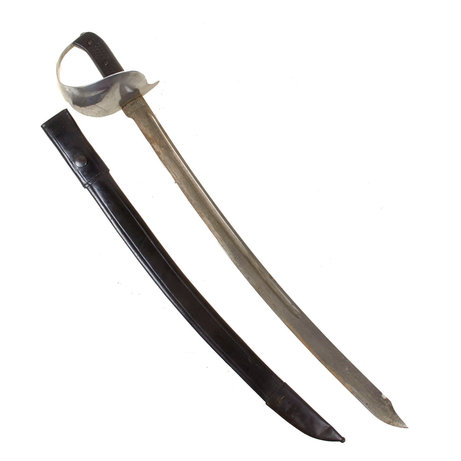 Buy Original Rare U.S. WWI Navy M1917 Cutlass with Nickeled Hilt & Original Leather Scabbard | Original Firearms Antique For Sale