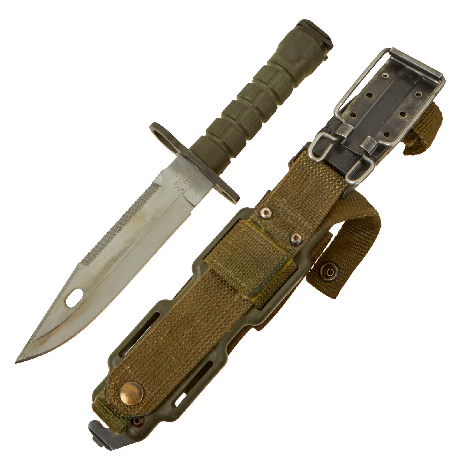Buy Original U.S. Cold War / GWoT M9 Phrobis III Fixed Blade Combat Knife with M10 Wire Cutter Scabbard | Original Firearms Antique For Sale
