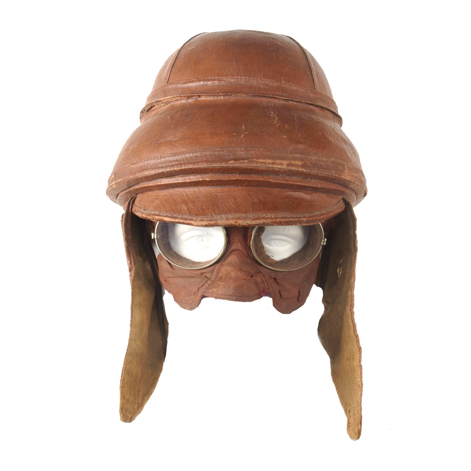 Buy Original French WWI Armée de l'Air Air Force Roold Aviation Crash Helmet With Flight Goggles & Intact Maker’s Label - Extremely Scarce - Casque d’Aviateur | Original Firearms Antique For Sale