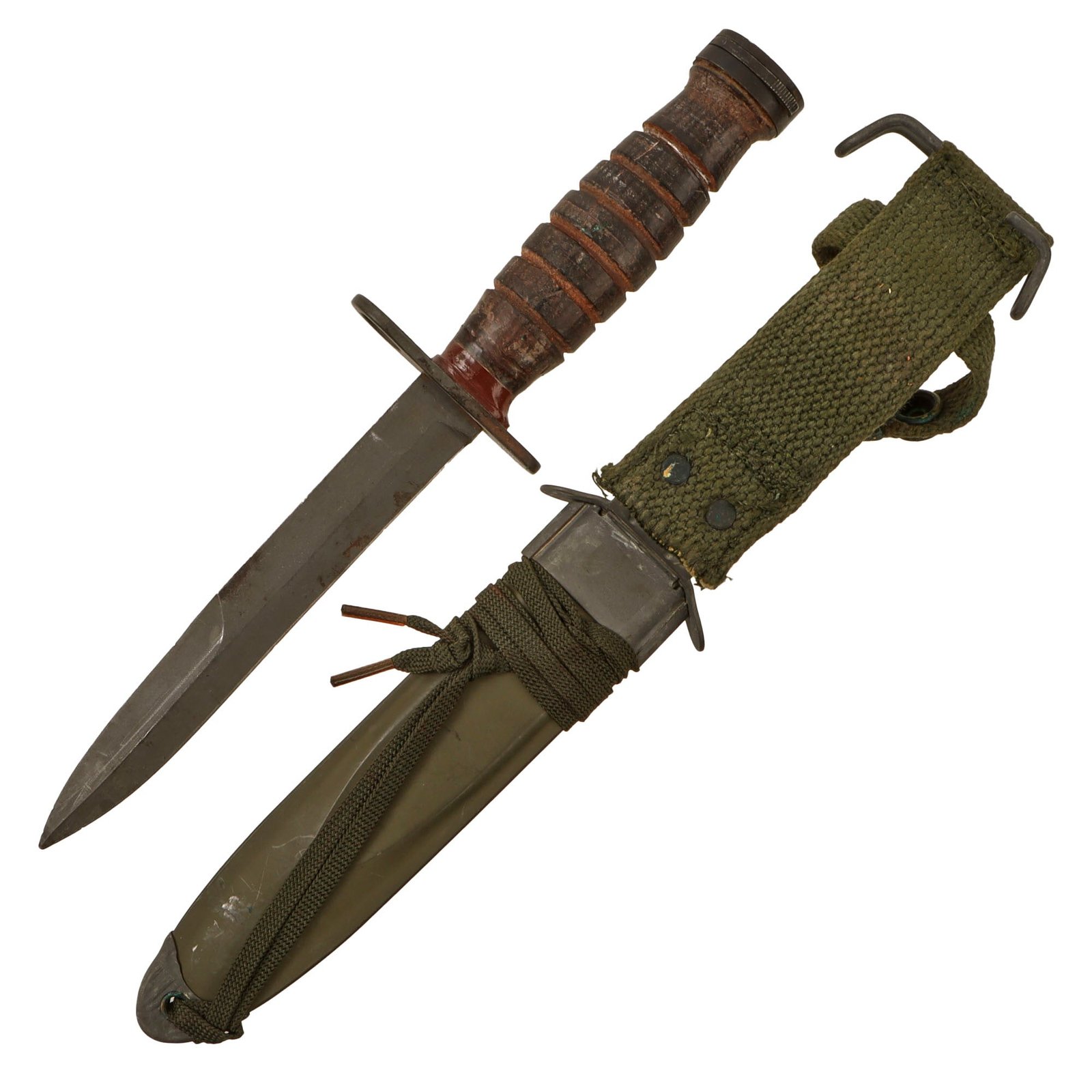 Original U.S. WWII M4 Bayonet by Camillus for the M1 Carbine with M8A1 Scabbard by Pennsylvania Working Home for the Blind