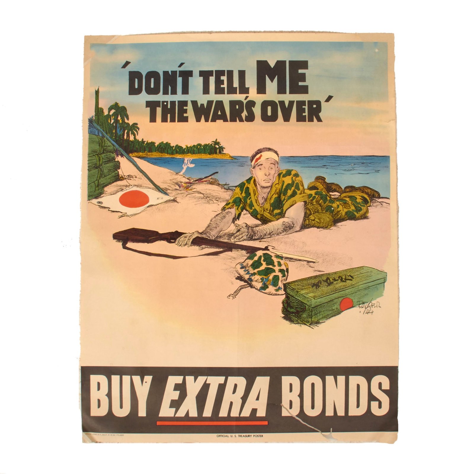 Buy Original U.S. WWII War Bonds Propaganda Poster USMC - Don't Tell ME The War's Over - 16 3/4 x 22" | Original Firearms Antique For Sale