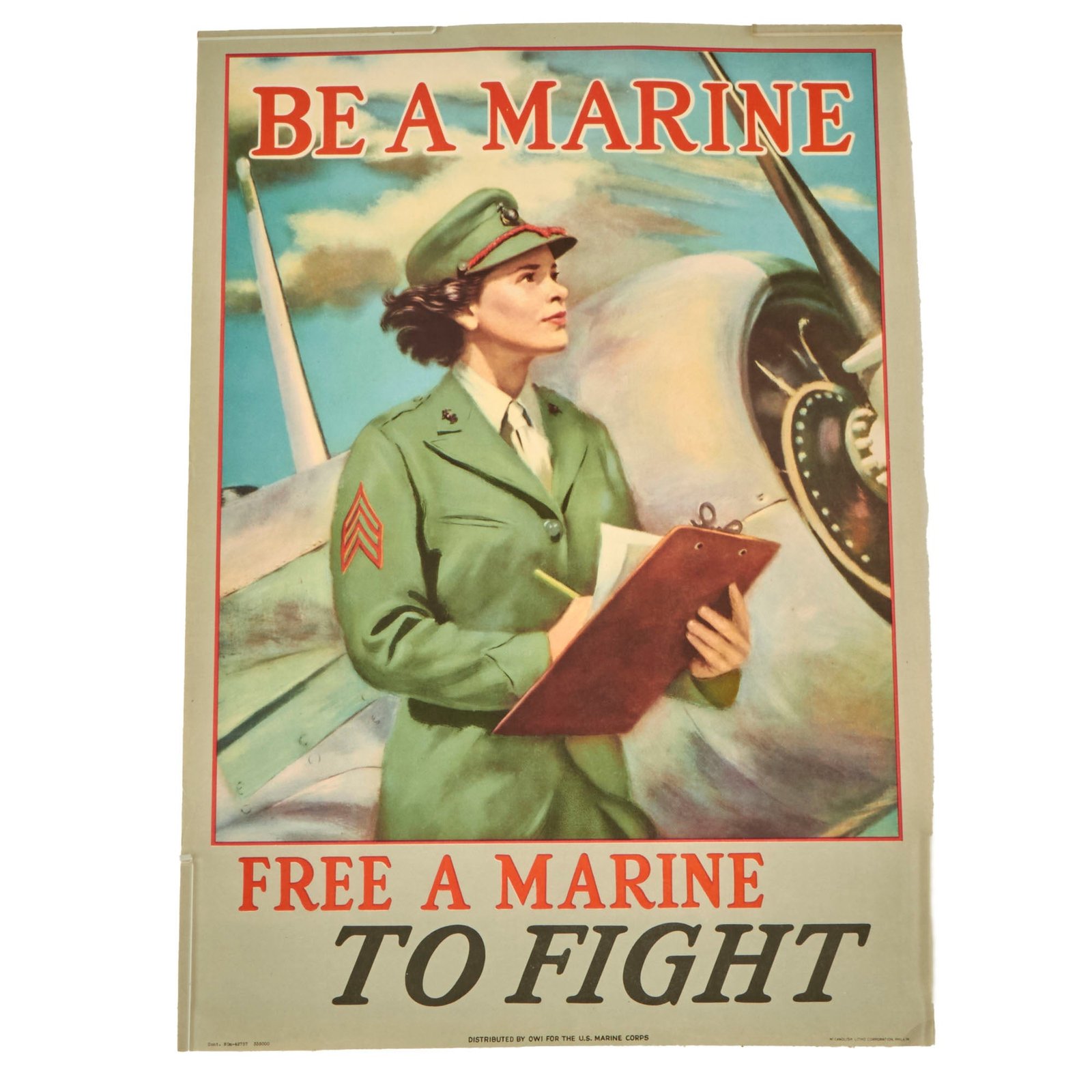 Buy Original U.S. WWII Female Marine “Free a Marine to Fight!” Enlistment Poster - 14¼ x 20” | Original Firearms Antique For Sale
