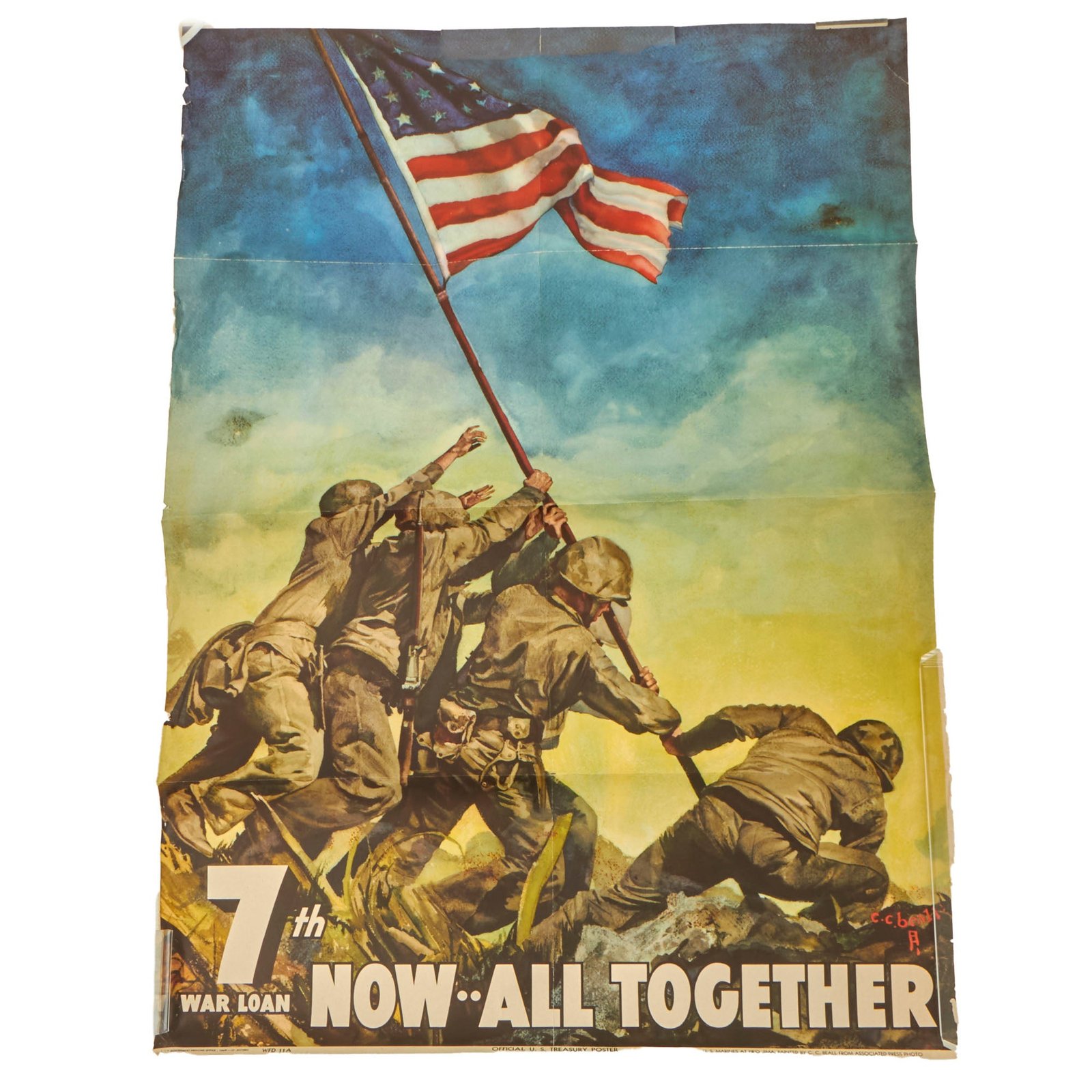 Buy Original U.S. WWII 7th War Loan Propaganda Poster - Iwo Jima “Now All Together” - 25 ½” x 18 ½” | Original Firearms Antique For Sale