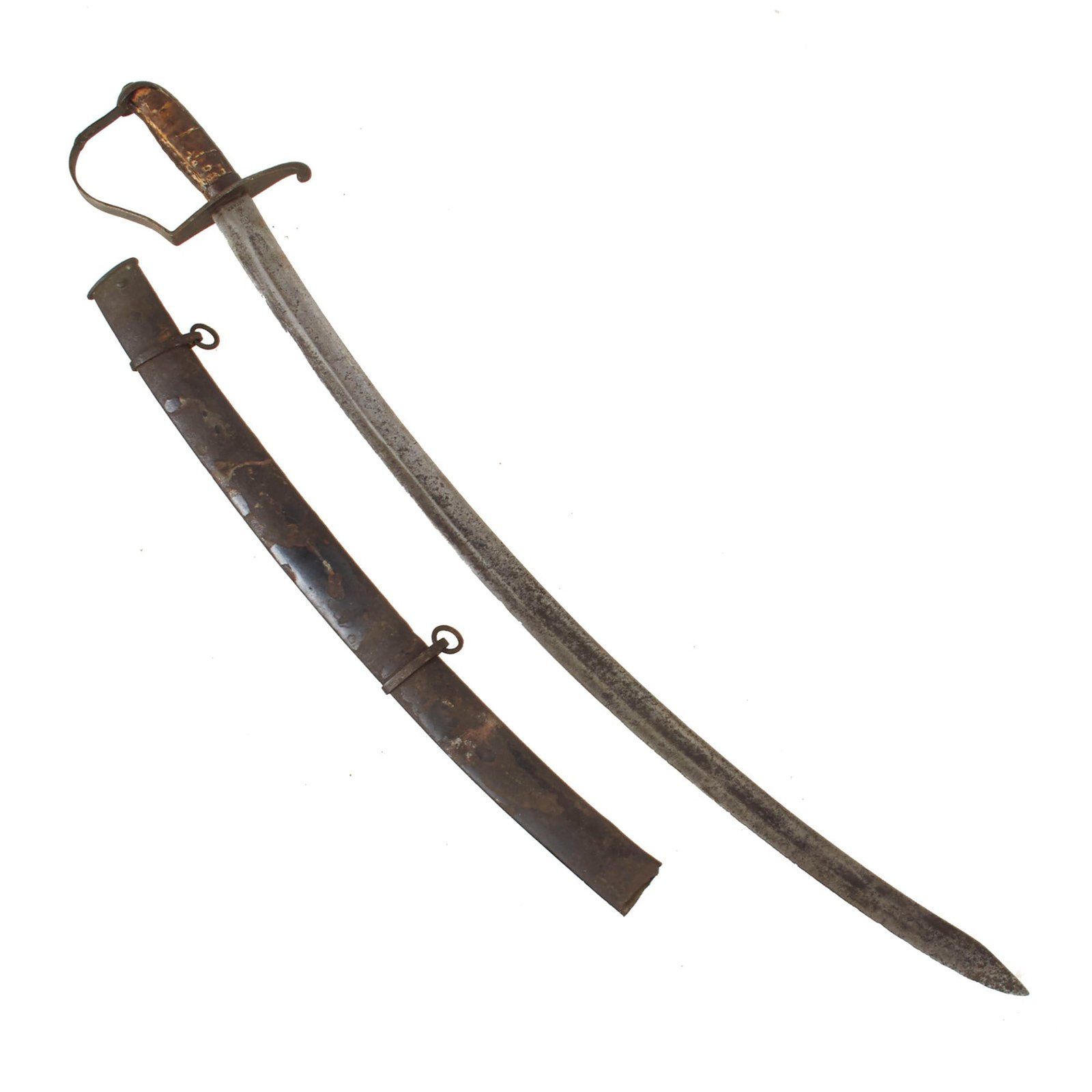Buy Original U.S. Seminole Wars Era Contract Model 1818 Cavalry Saber by Nathan Starr with Partial Scabbard - Heavily Worn with Service Repairs | Original Firearms Antique For Sale