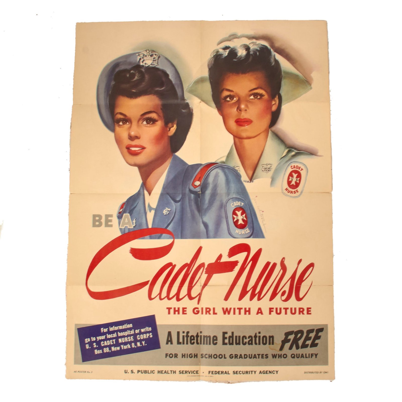 Buy Original U.S. WWII 1944 Be a Cadet Nurse - The Girl With A Future Poster - 20" x 28" | Original Firearms Antique For Sale