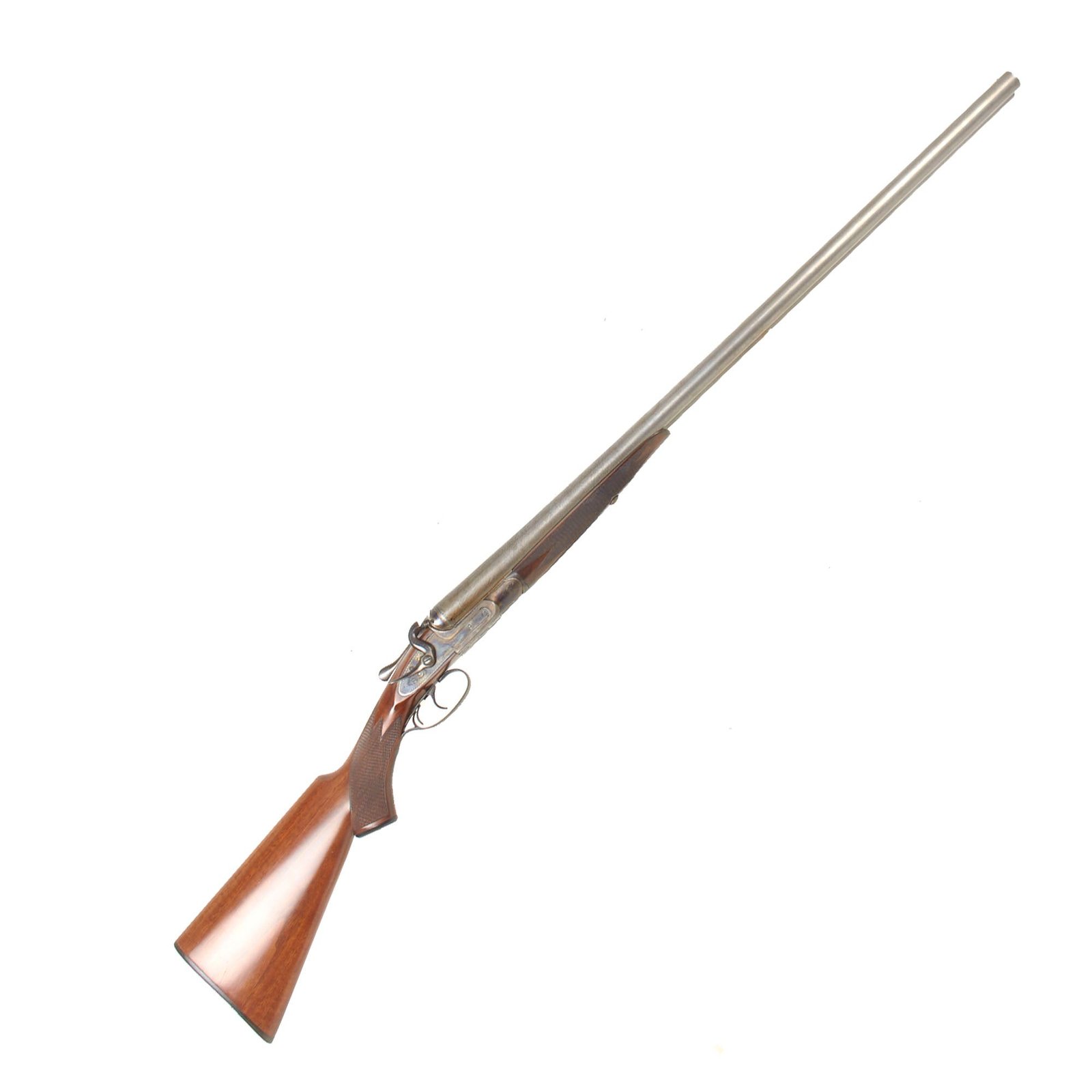 Buy Original British Fully Restored 11 Gauge Double Barrel Hammer Shotgun Serial 9205 by E. James & Co. with Damascus Barrels - Circa 1875 | Original Firearms Antique For Sale