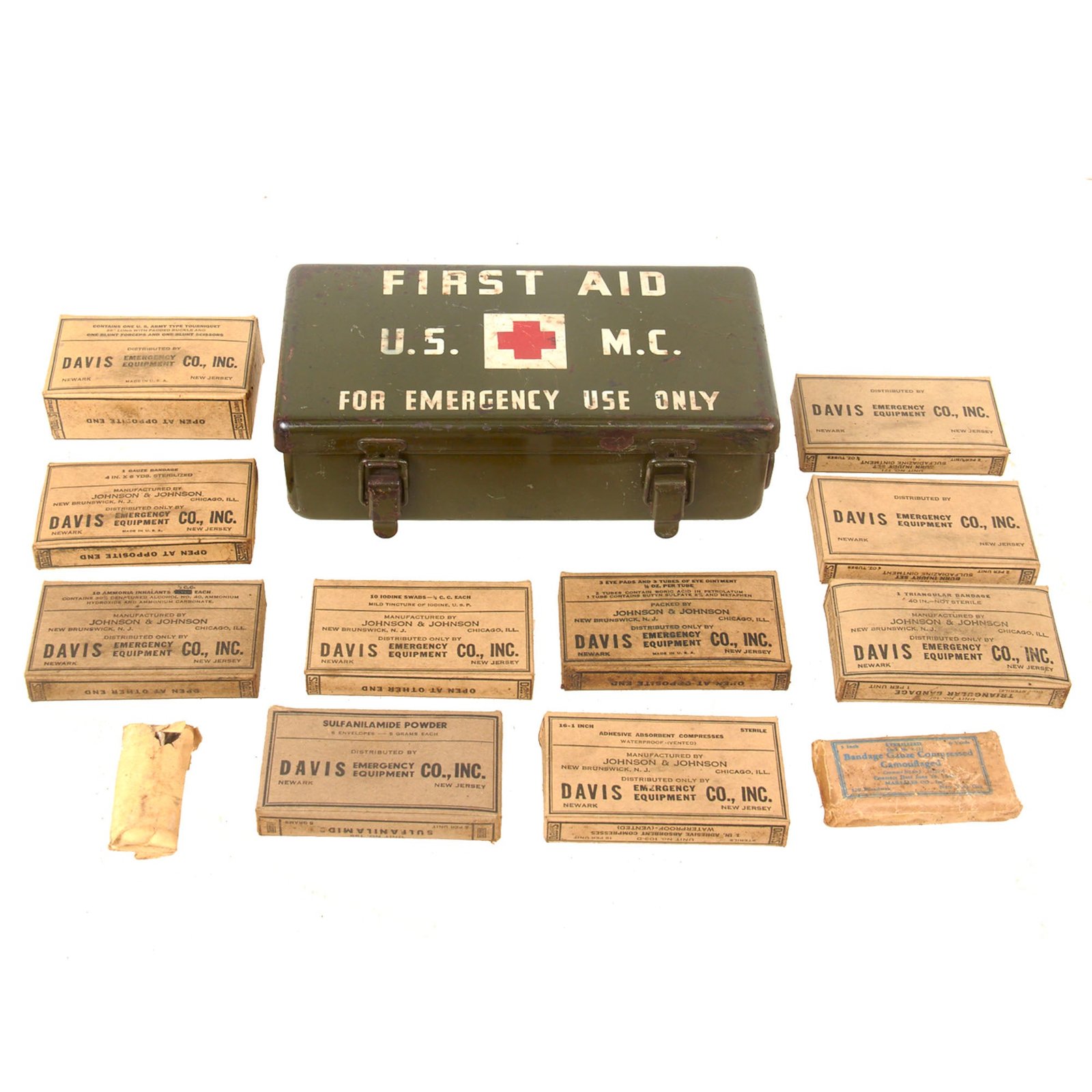 Buy Original U.S. WWII USMC Motor Vehicle 12 Unit First Aid Kit For Jeep with Contents | Original Firearms Antique For Sale