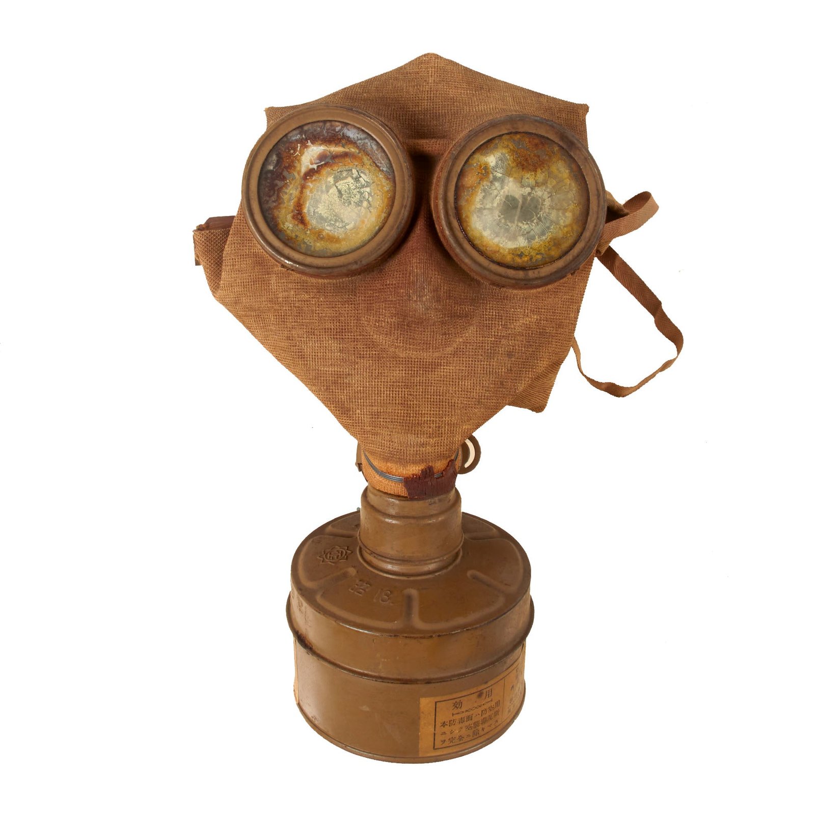 Buy Original Imperial Japanese WWII Gas Mask with Filter and Paper Label - Dated 1943 | Original Firearms Antique For Sale