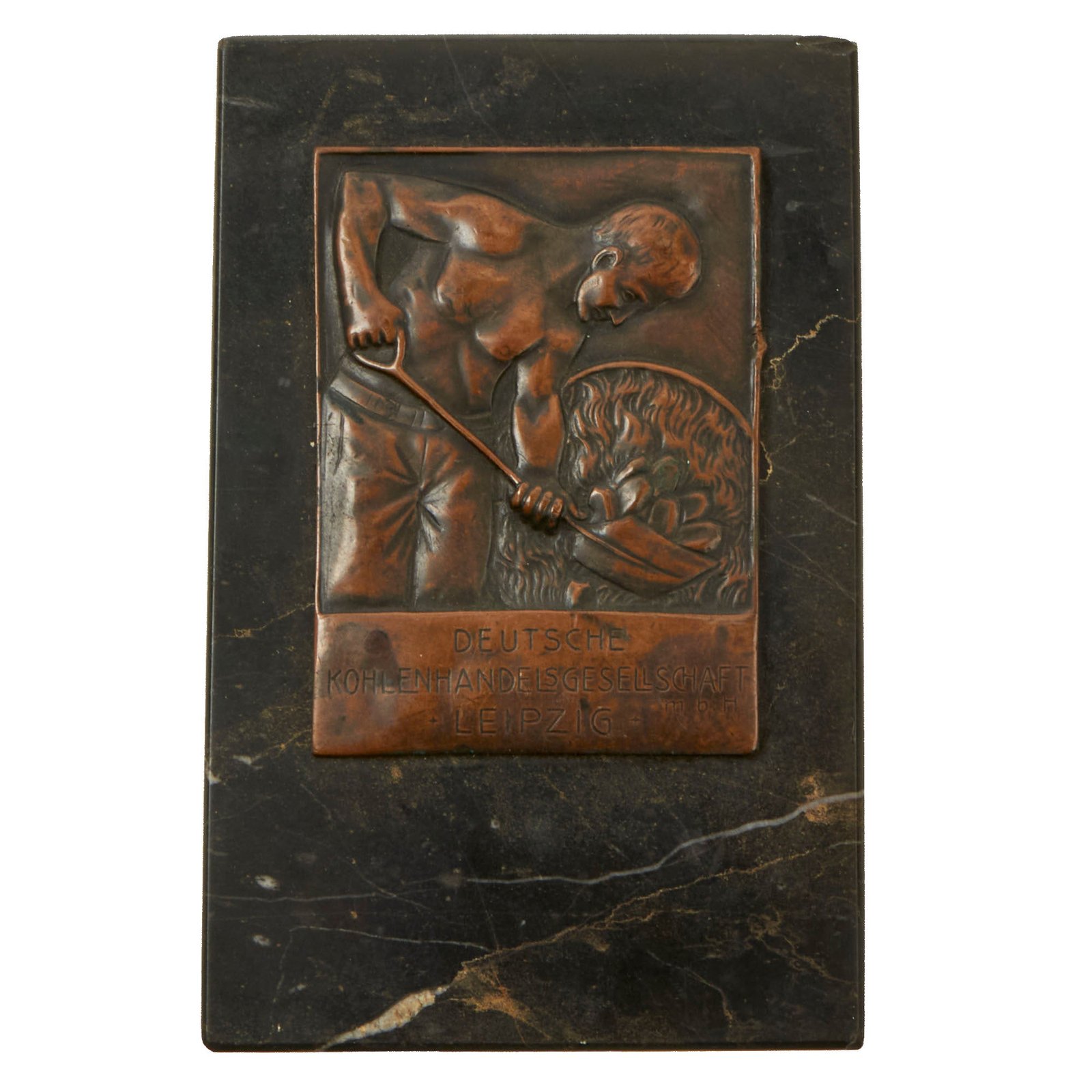 Buy Original Pre WWII German Coal Trade Association Leipzig Bronze Table Plaque on Black Marble Base | Original Firearms Antique For Sale