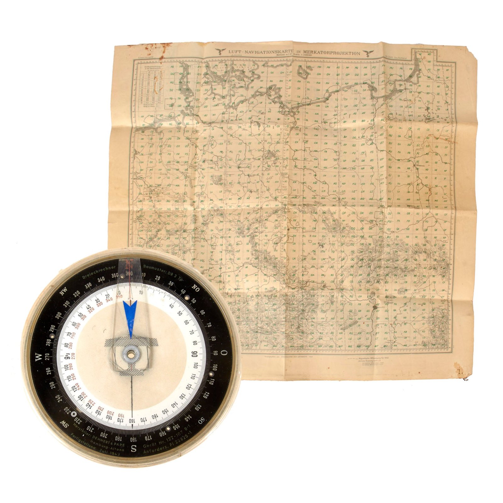Buy Original German WWII Luftwaffe Dreieckrechner DR 2 Flight Computer Fl.23825-1 with Luftwaffe Map of Germany | Original Firearms Antique For Sale