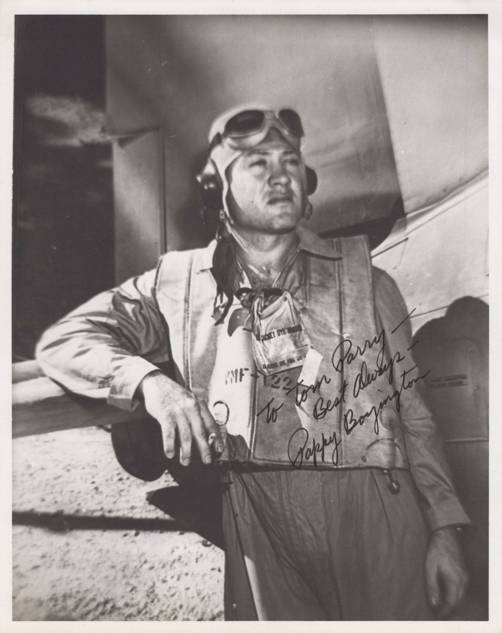 Buy Original U.S. WWII USMC Autographed Photo of Marine Corps Medal of Honor Recipient Fighter Ace Pappy Boyington - 8 x 10” | Original Firearms Antique For Sale