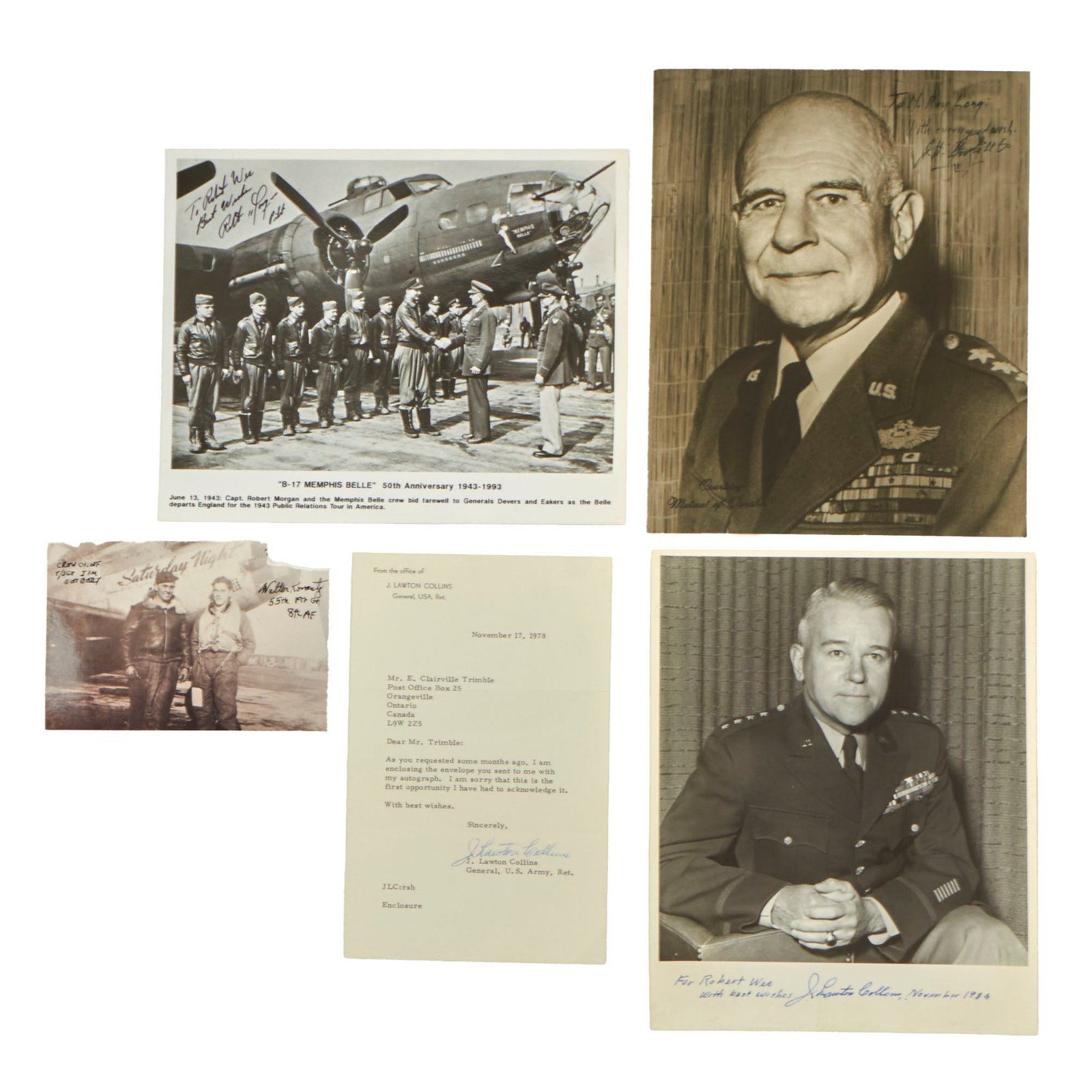 Buy Original U.S. WWII Autograph Lot with Three Generals & Memphis Belle Pilot - Five Pieces Total | Original Firearms Antique For Sale