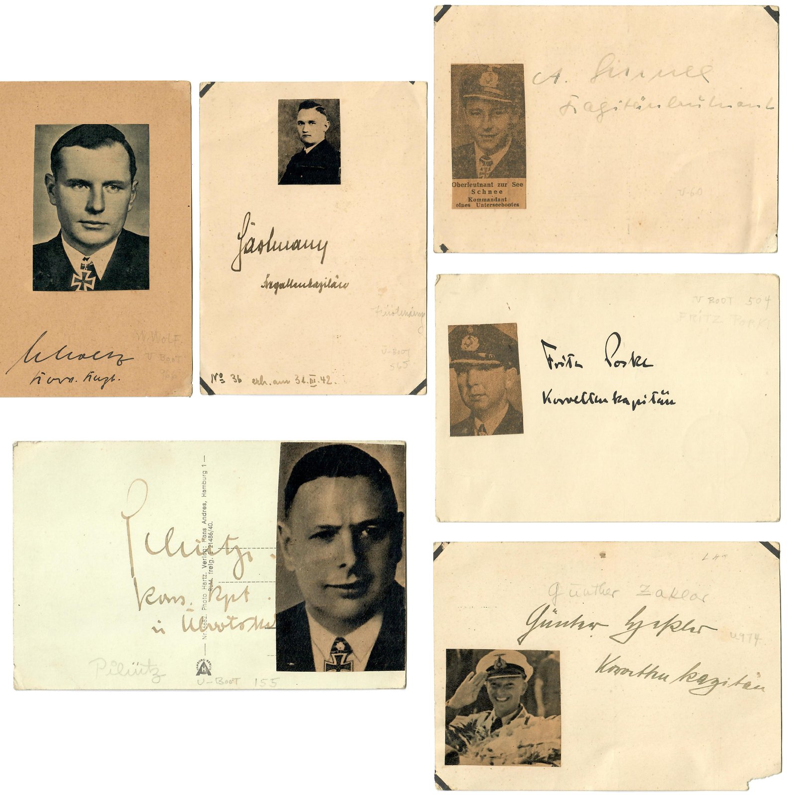 Buy Original German WWII Collection of Six Identified Kriegsmarine Navy Knight's Cross Recipient U-Boat Commander Autographs | Original Firearms Antique For Sale