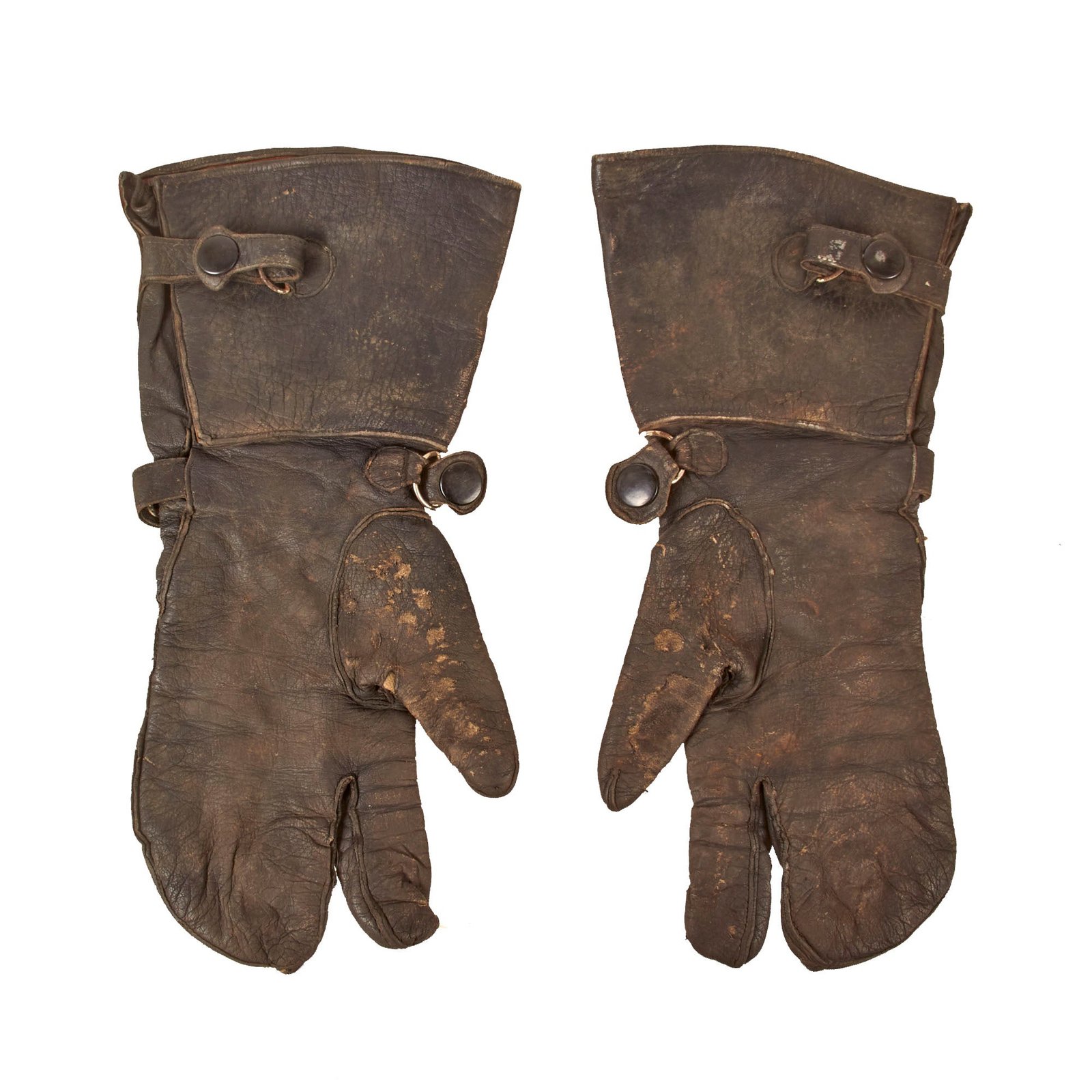 Buy Original German WWII Matched Pair of Luftwaffe Leather Flying Mittens by Matthäus Röder - LBA Marked and Dated 1939 | Original Firearms Antique For Sale