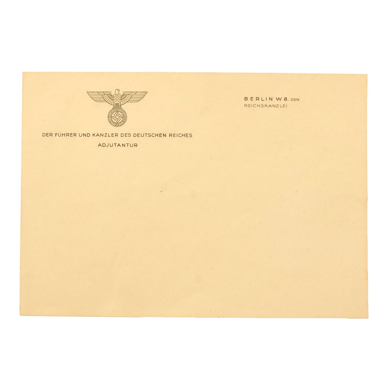Buy Original German WWII Reichs Chancellery Letterhead from the Office of der Führer Adolf's Adjutant - 8 1/4" x 5 13/16" | Original Firearms Antique For Sale