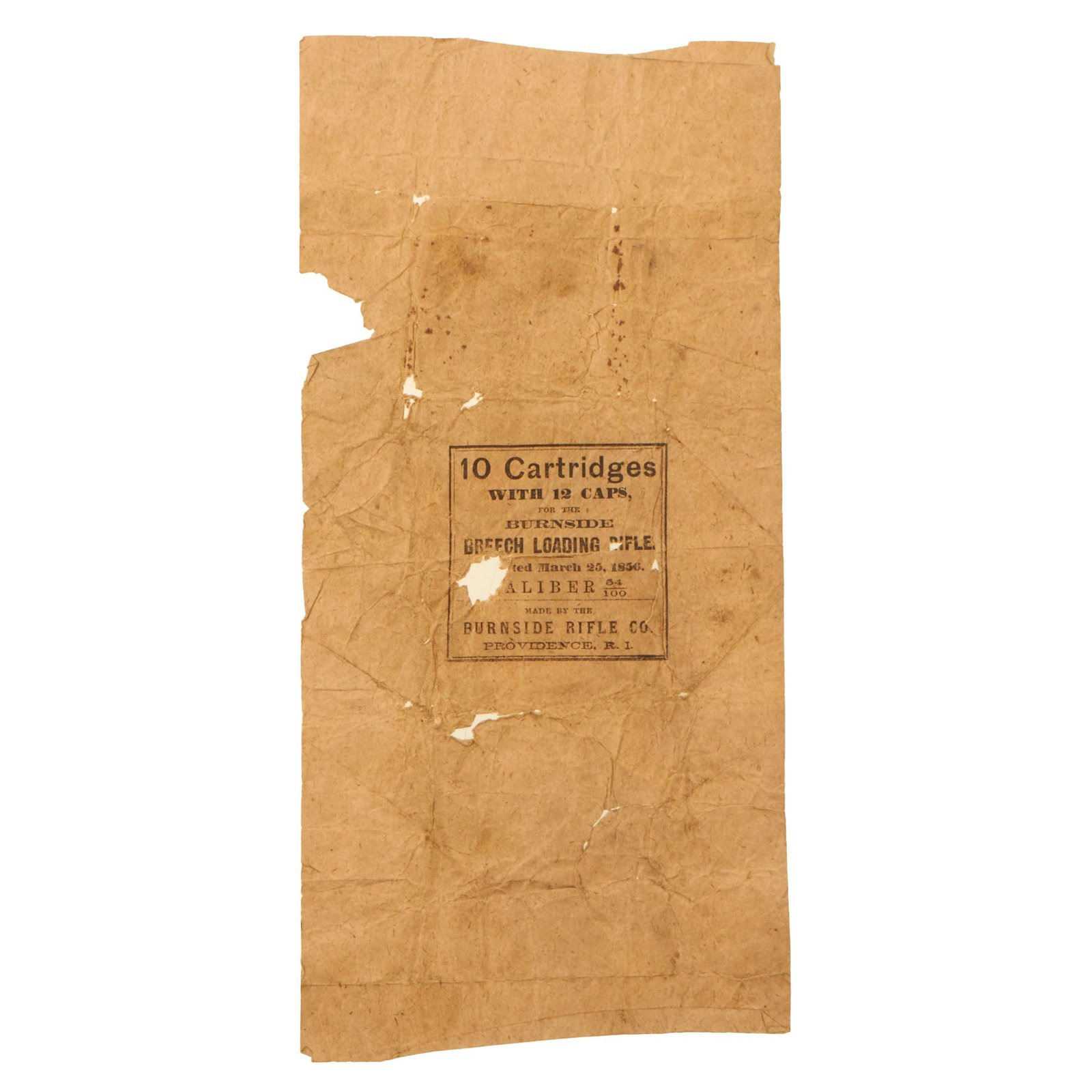 Buy Original U.S. Civil War Burnside Carbine Ammunition Pack Wrapper - 4⅝ x 10” | Original Firearms Antique For Sale