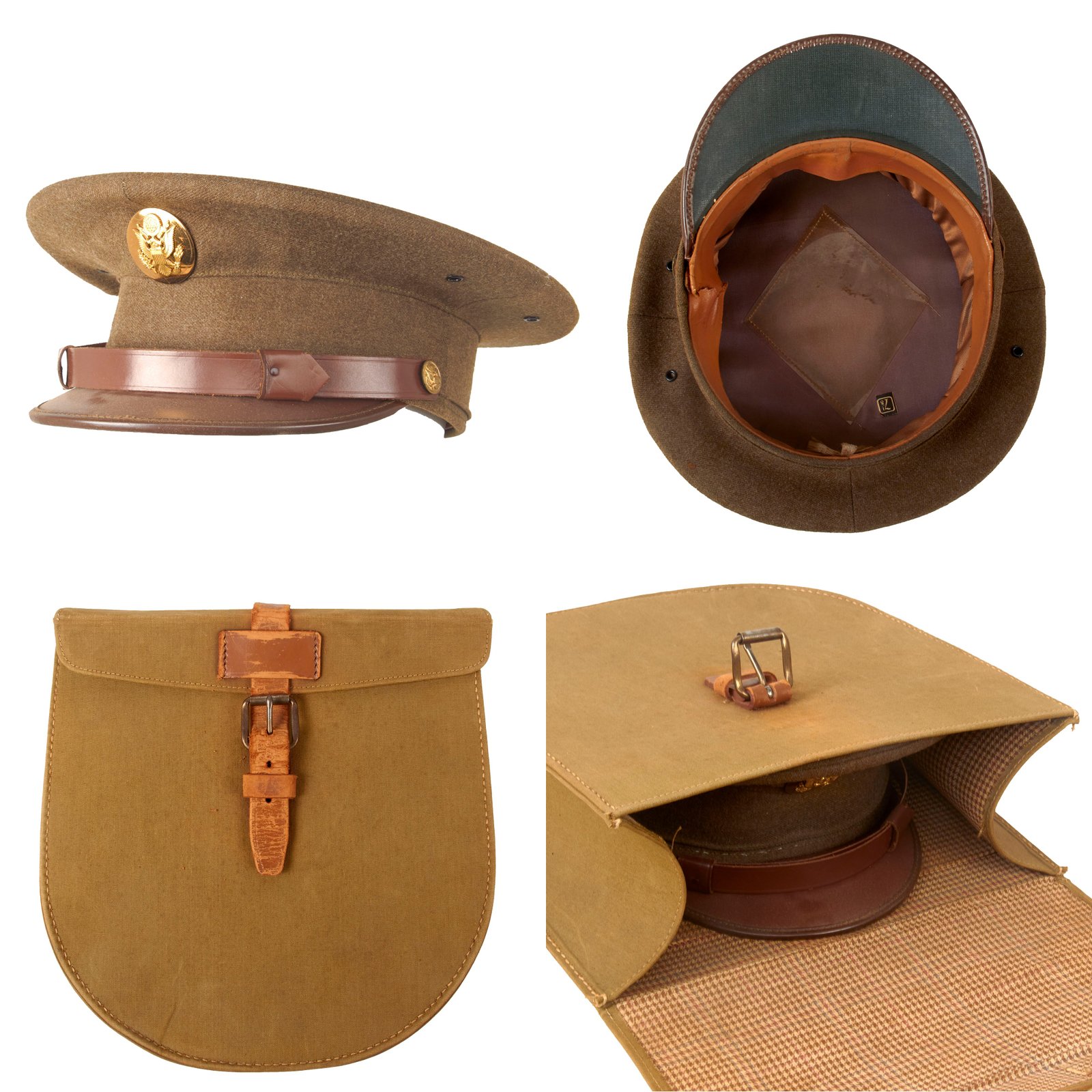 Buy Original U.S. WWII US Army Enlisted Winter Service Visor Cap in Scarce Transit Carrying Case - Size 7⅛ | Original Firearms Antique For Sale