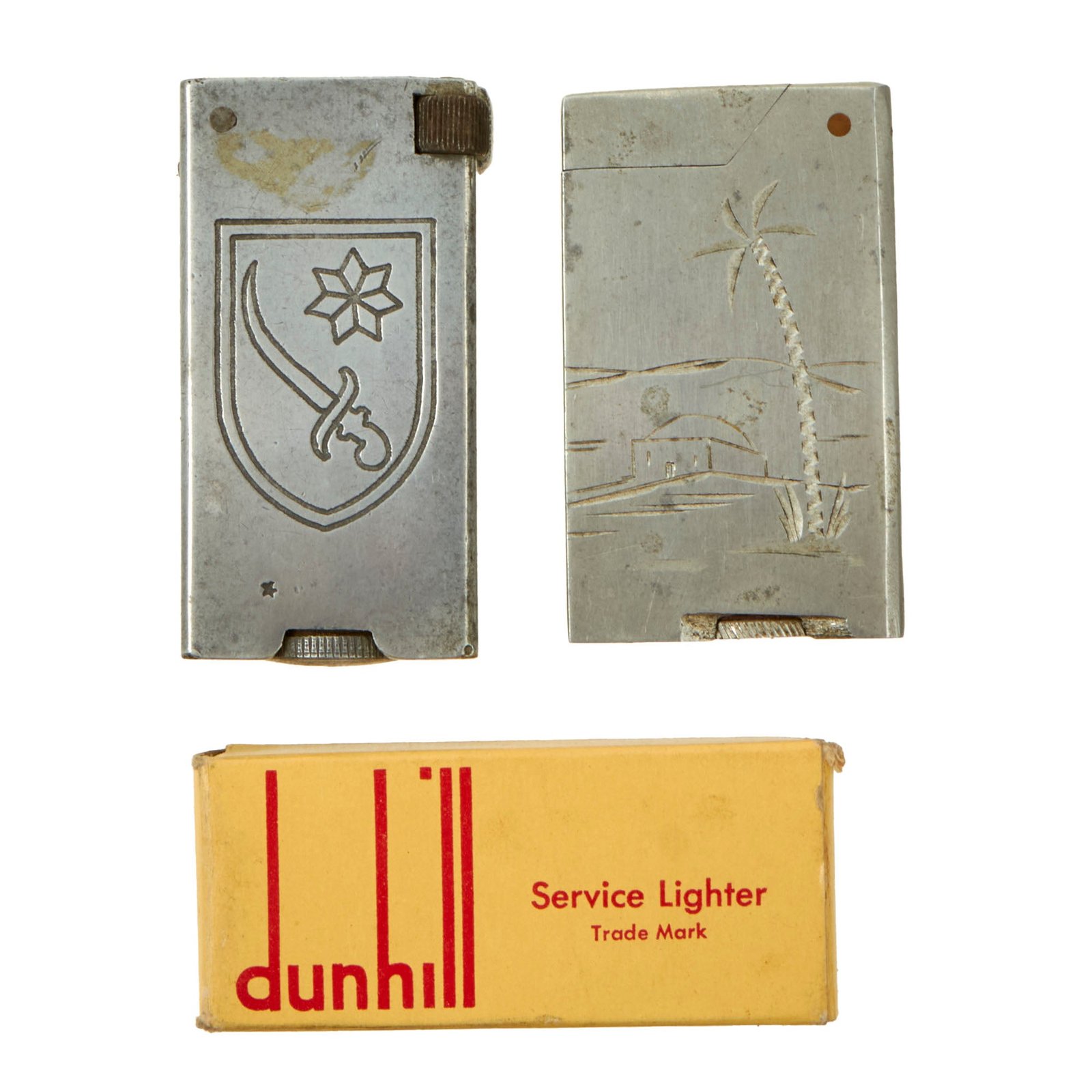Buy Original U.S. WWII Lighter Lot with Persian Gulf Command Lighter & North Africa Lighter Purportedly Made from Aircraft Aluminum - Lot of 3 | Original Firearms Antique For Sale