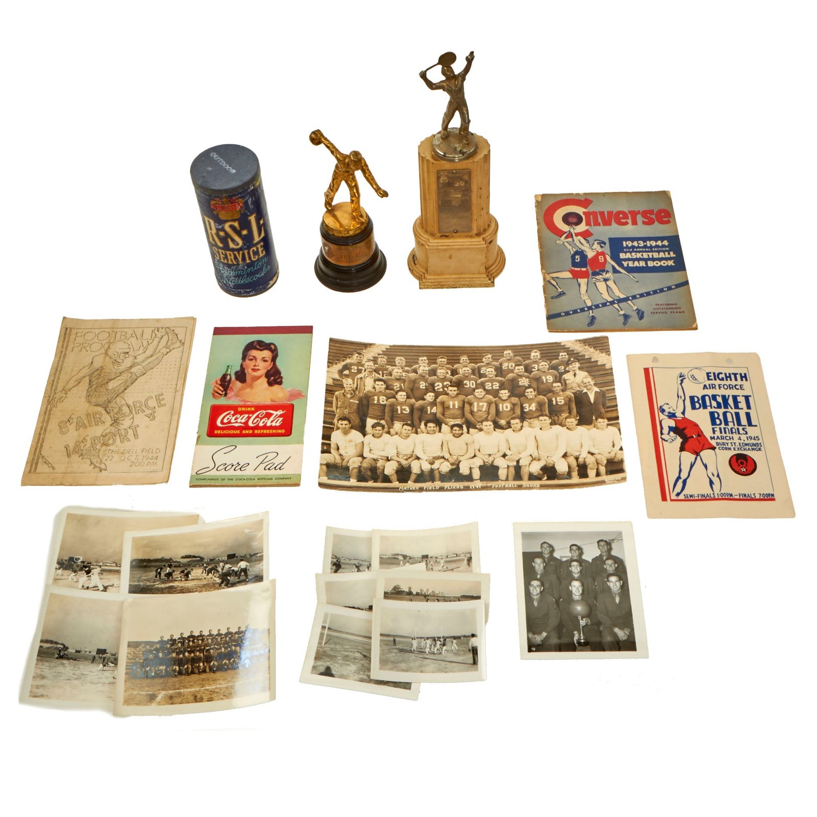 Buy Original U.S. WWII Sports Lot with Two Trophies & Fantastic Photographs - Unopened Can of Shuttlecocks | Original Firearms Antique For Sale