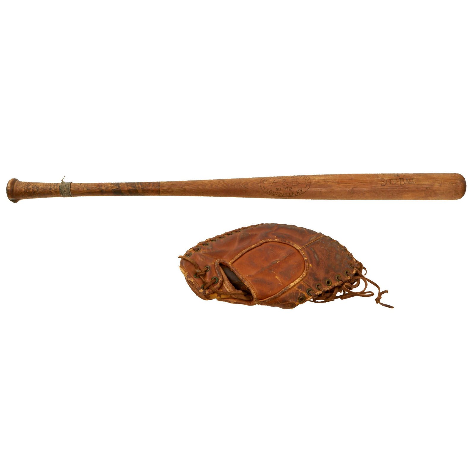 Buy Original U.S. WWII U.S.-Marked Softball Bat by Hillerich & Bradsby Co. & Army Special Services-Marked Catcher’s Glove Mitt by Rawling | Original Firearms Antique For Sale